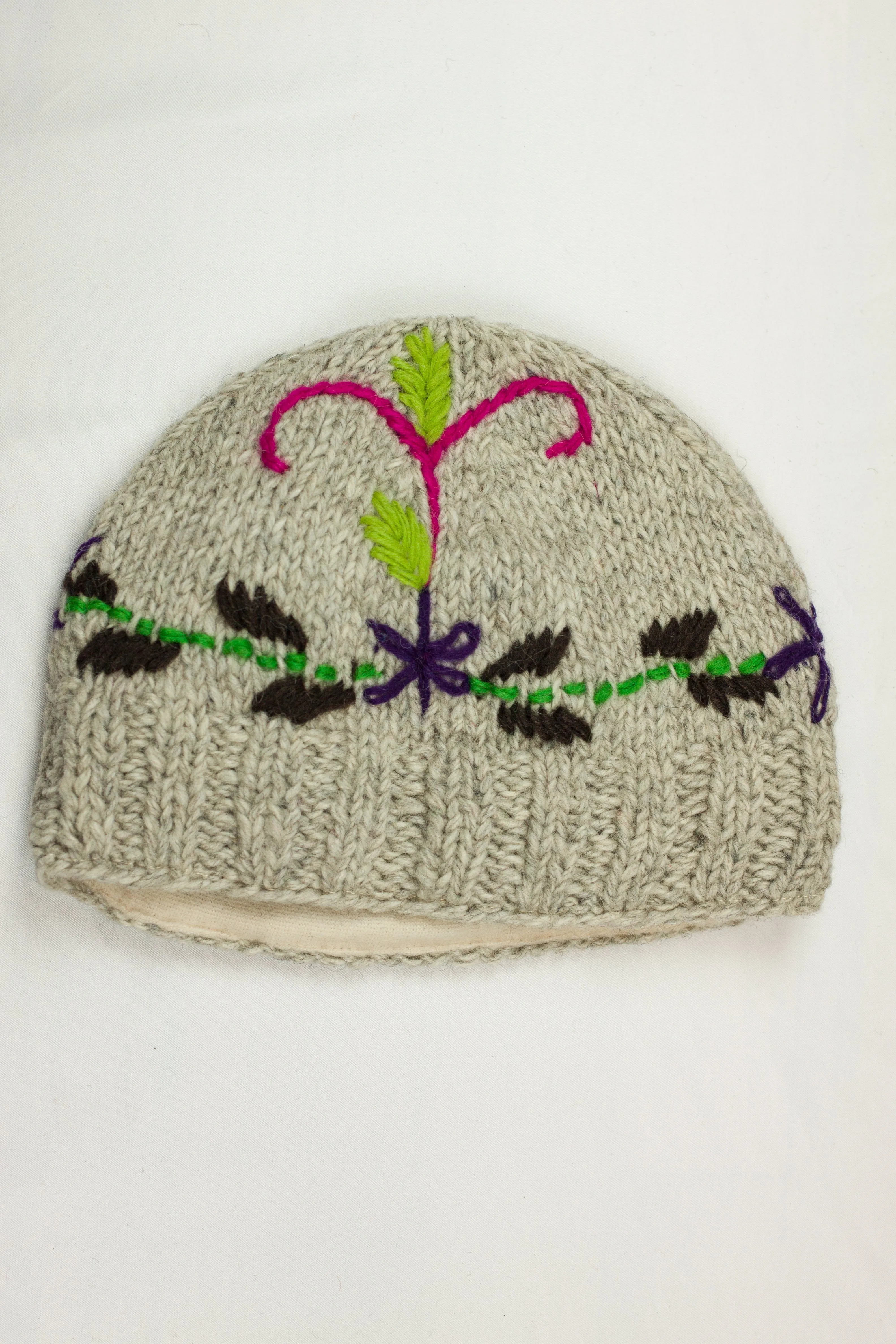 Hand knitted woolen beanie with soft fleece liner - unisex