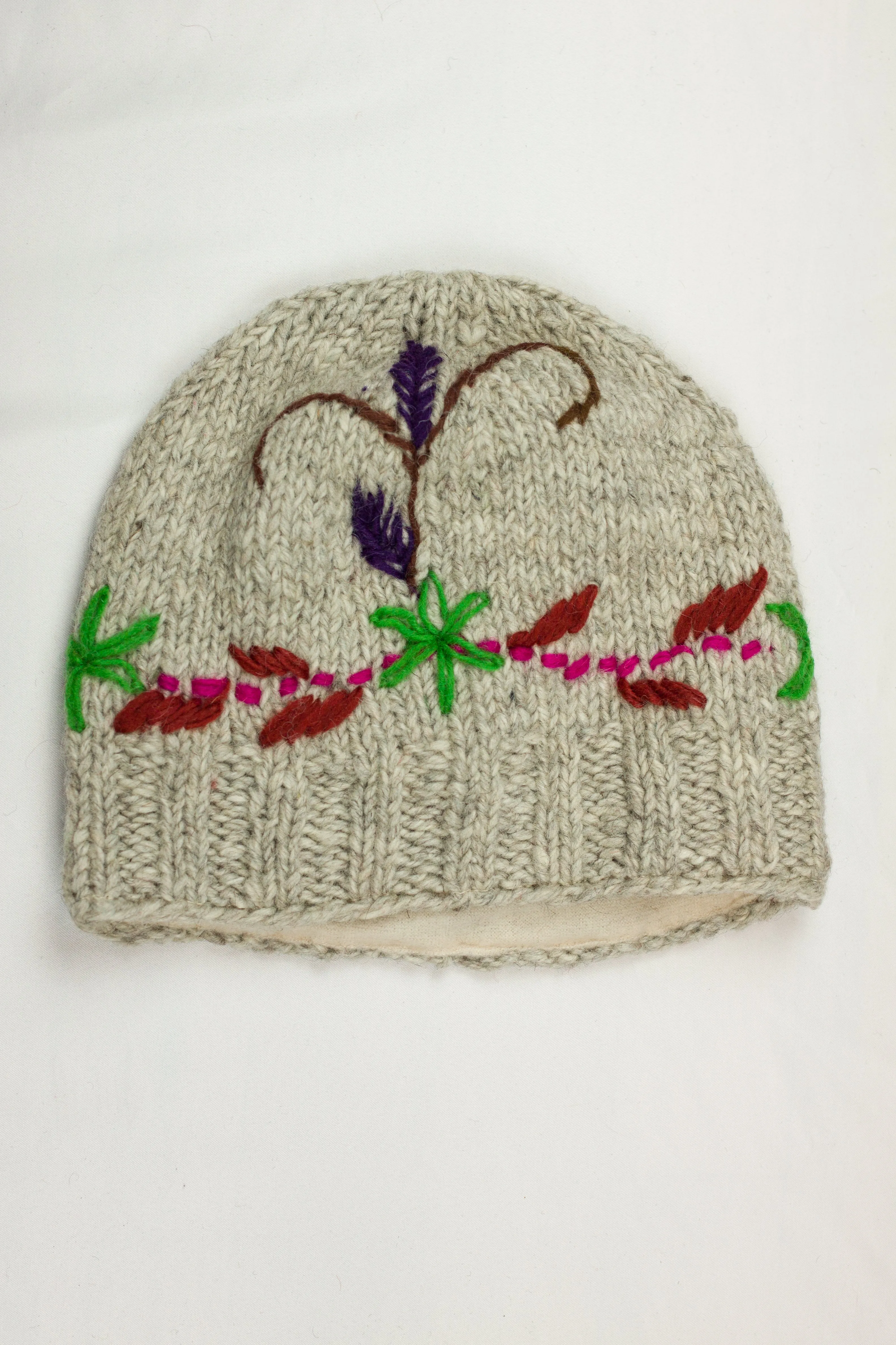 Hand knitted woolen beanie with soft fleece liner - unisex