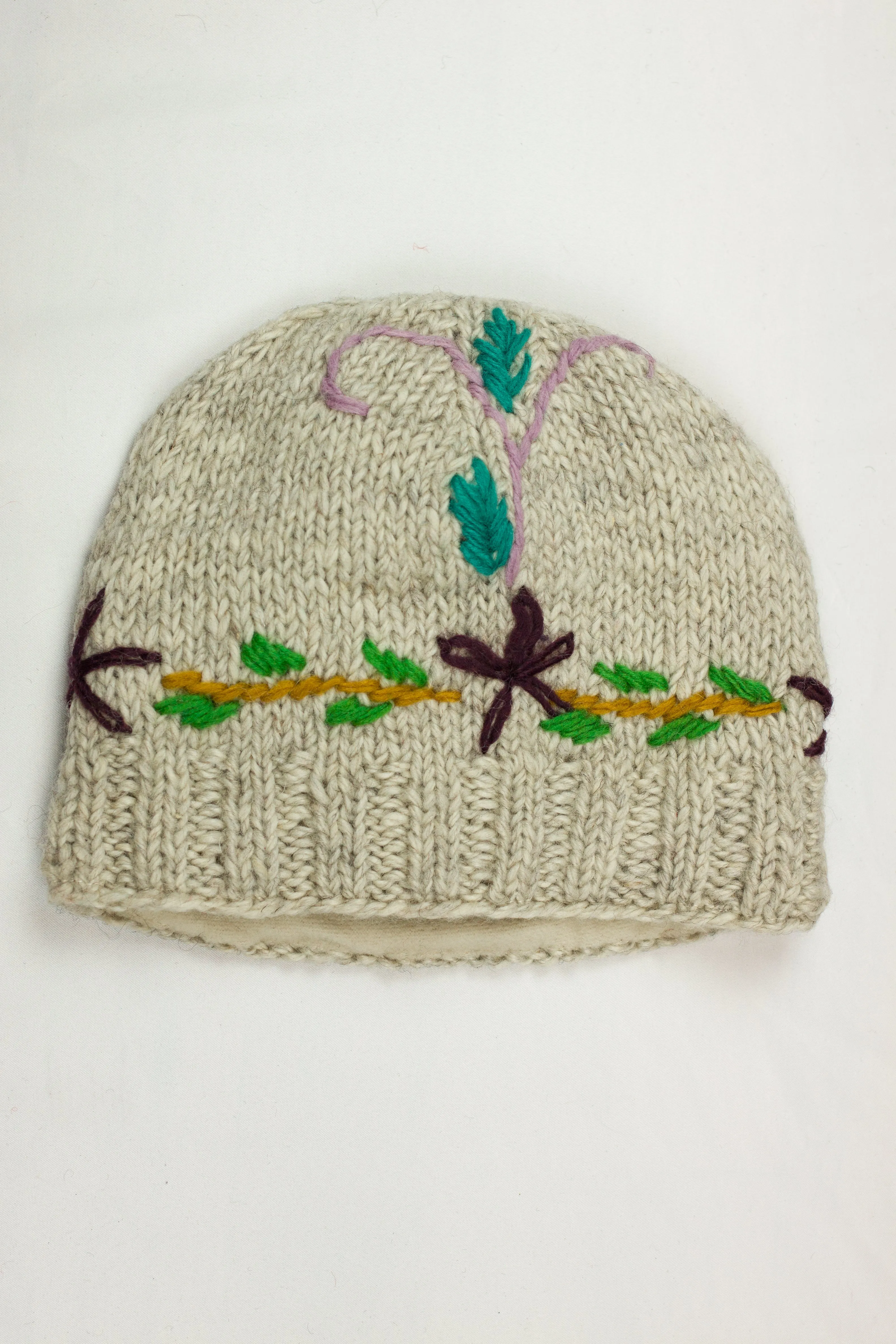 Hand knitted woolen beanie with soft fleece liner - unisex