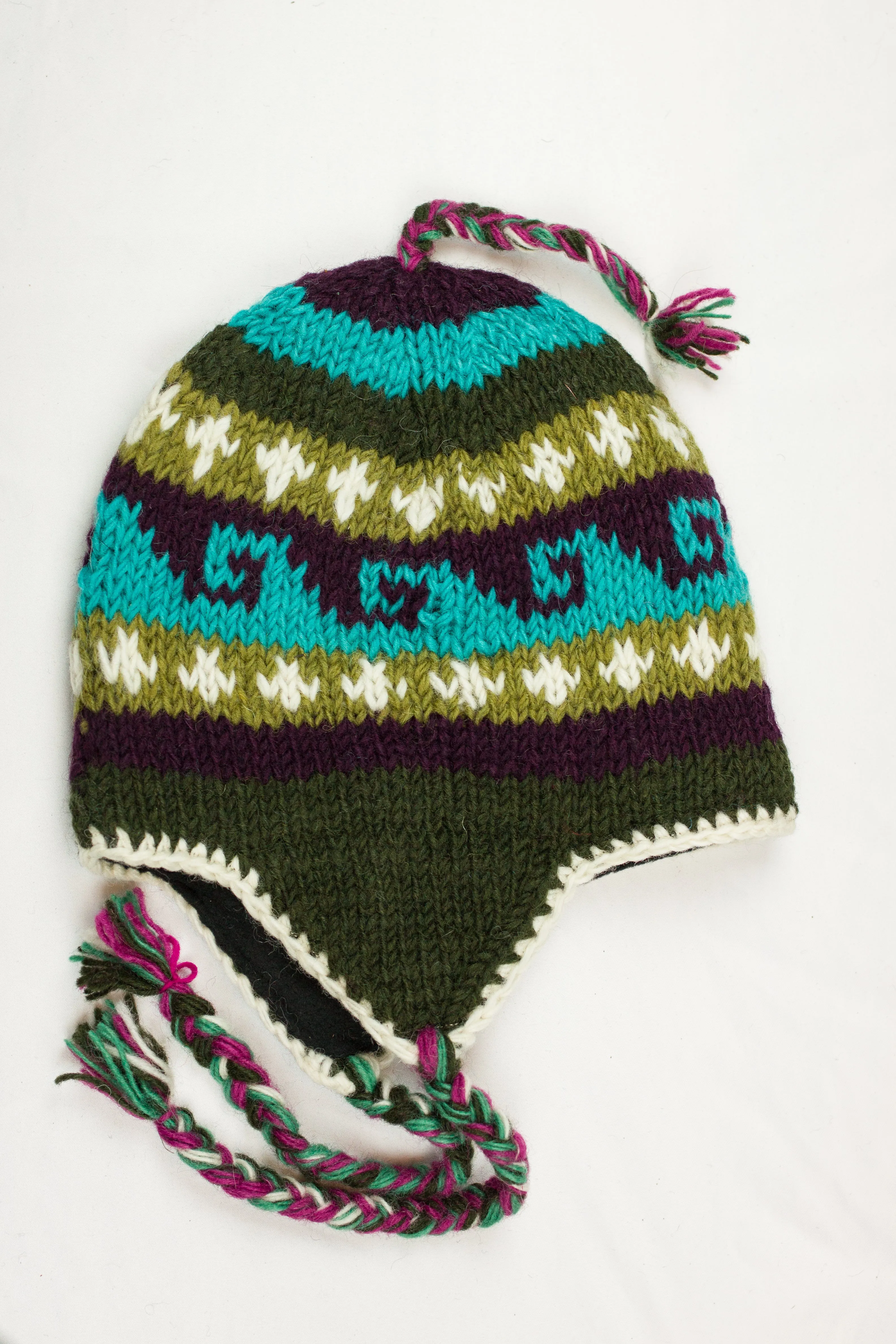 Hand knitted woolen Hat with soft fleece lining and ear flab - unisex