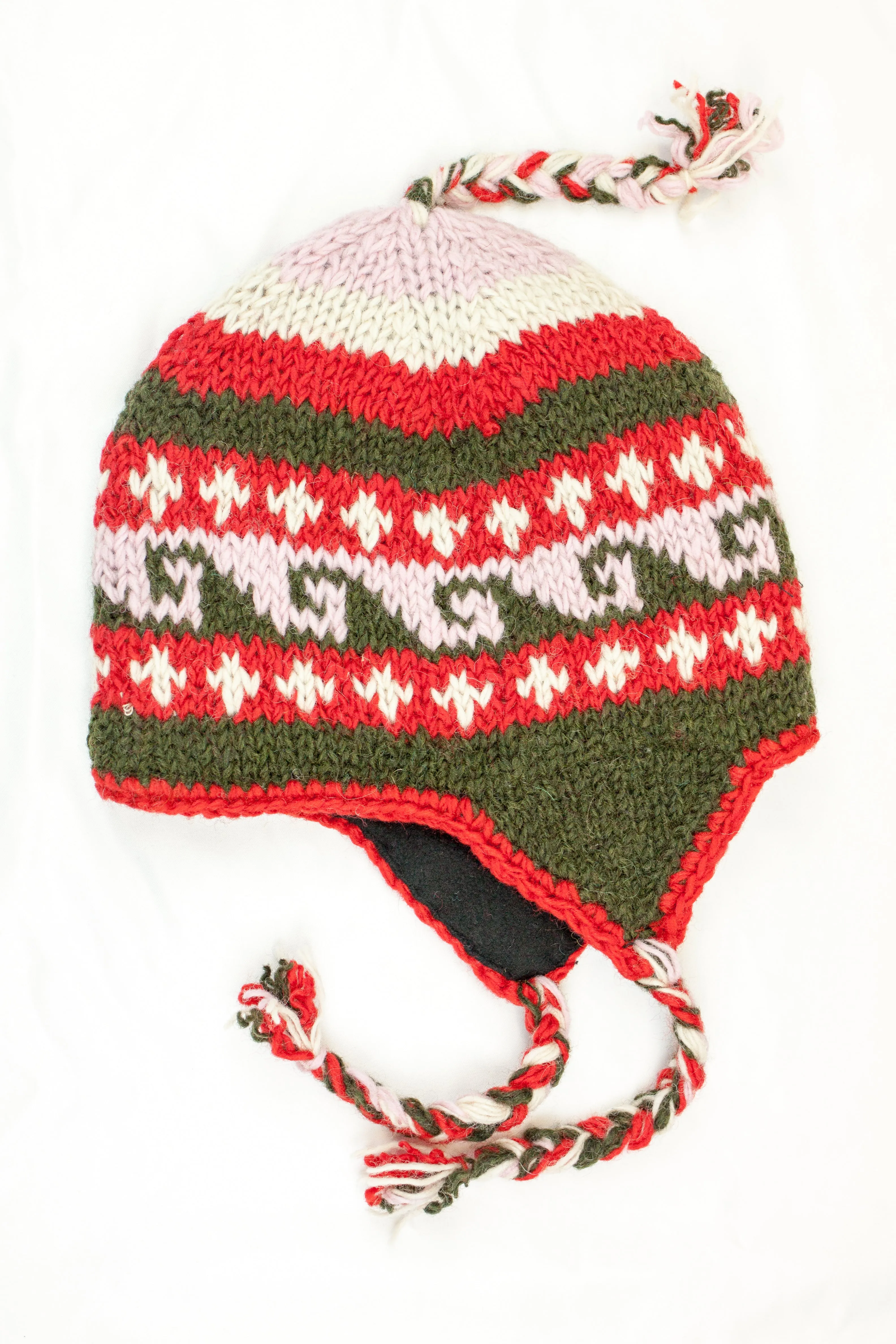 Hand knitted woolen Hat with soft fleece lining and ear flab - unisex