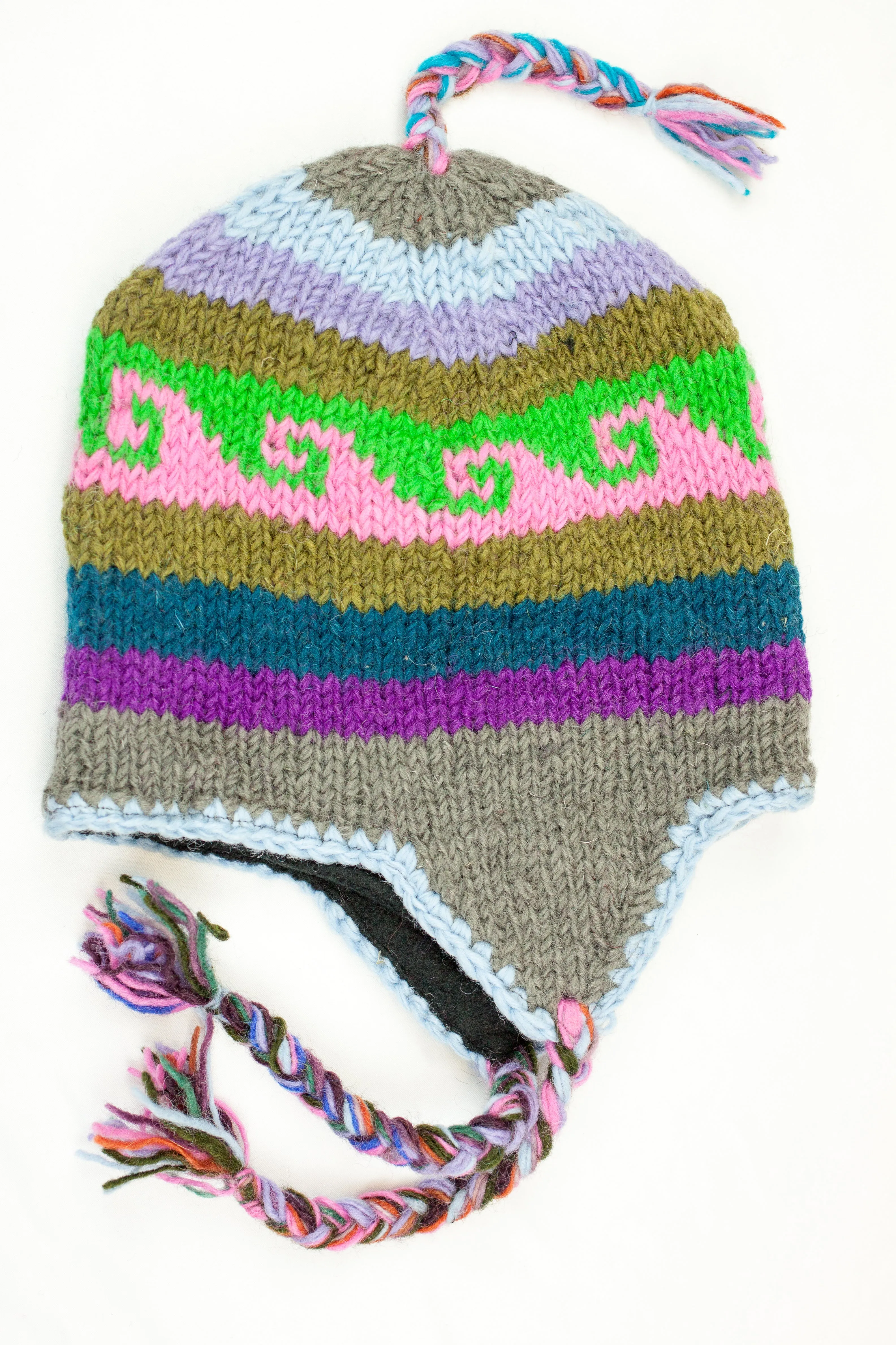 Hand knitted woolen Hat with soft fleece lining and ear flab - unisex