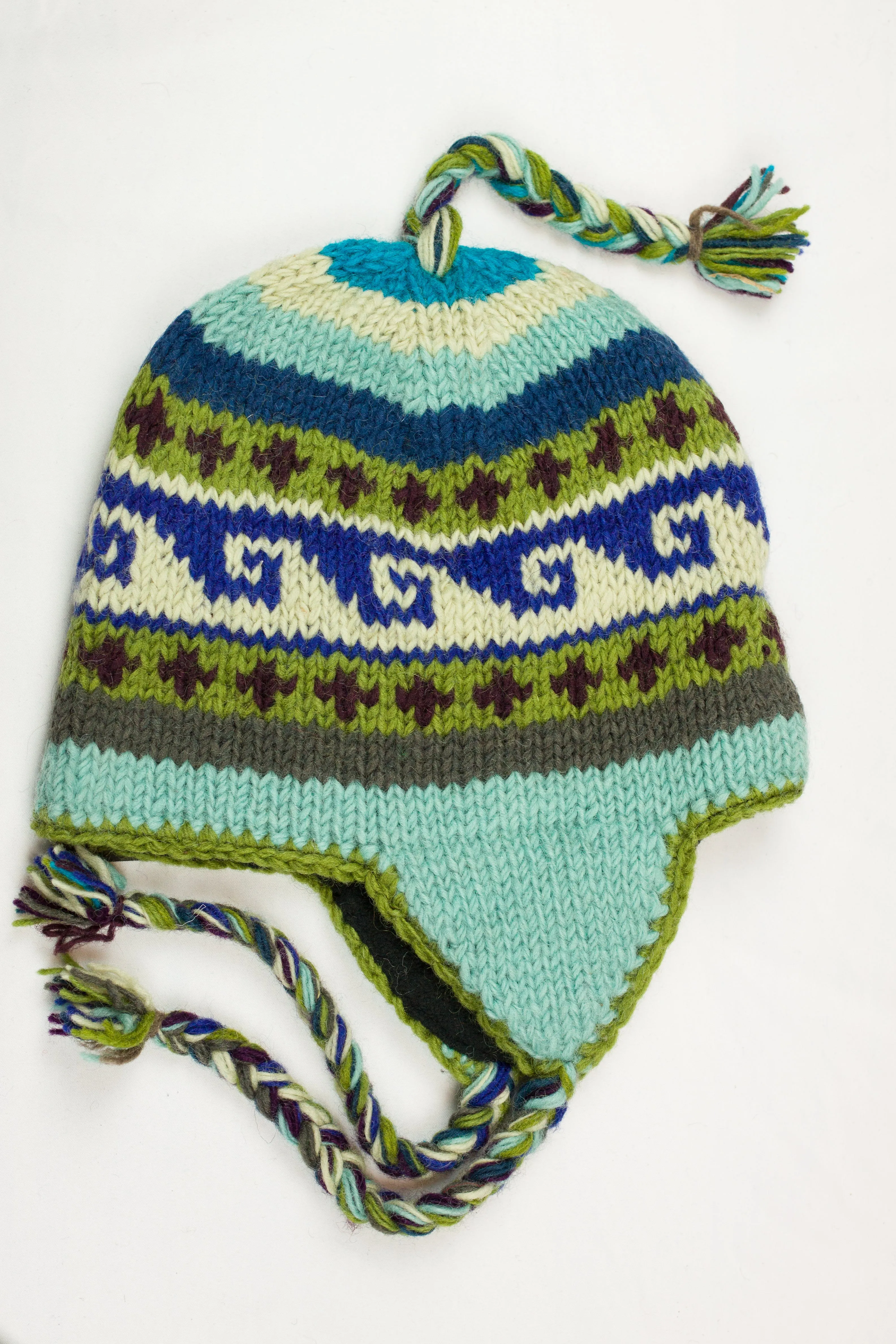 Hand knitted woolen Hat with soft fleece lining and ear flab - unisex