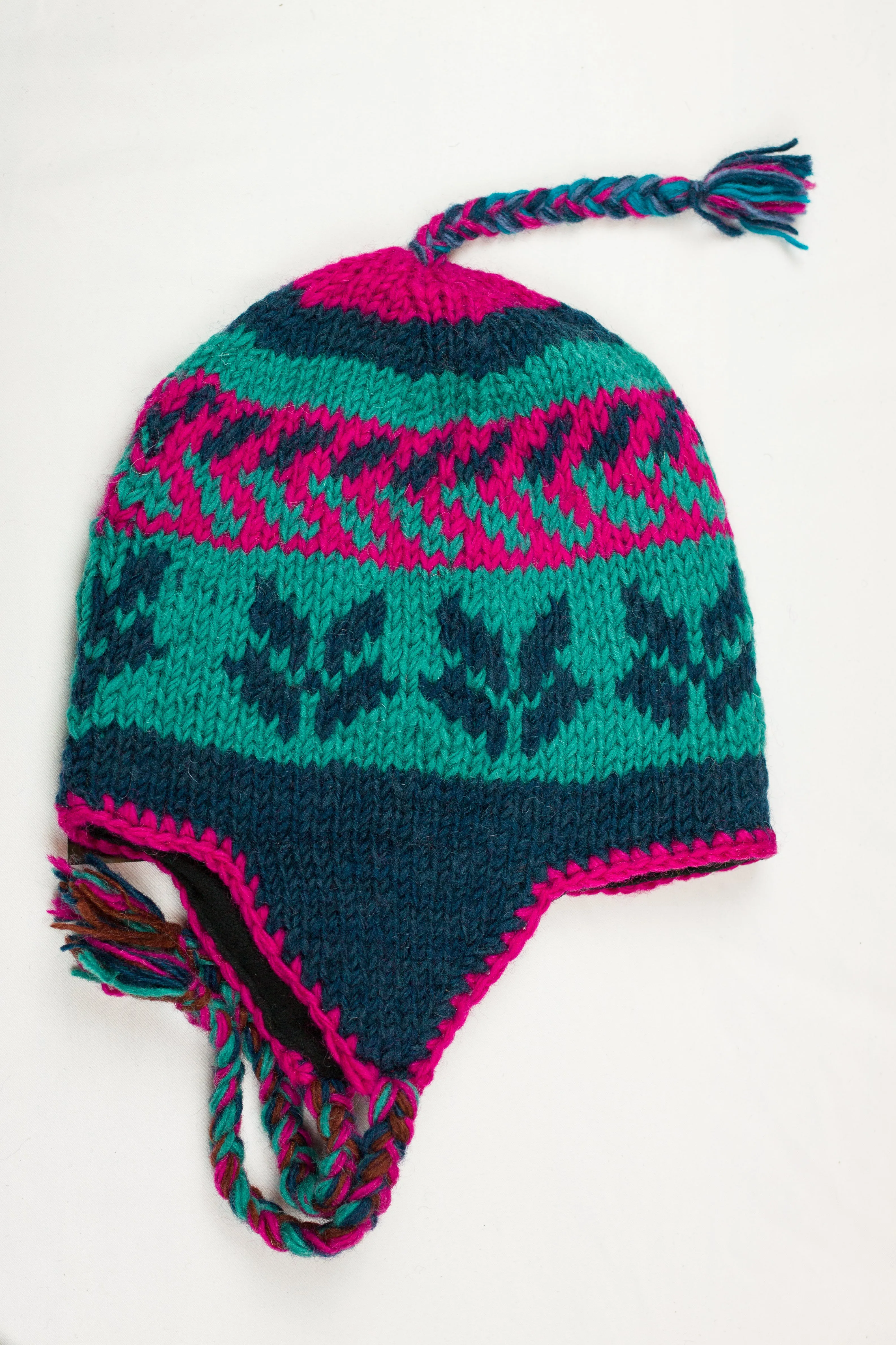 Hand knitted woolen Hat with soft fleece lining and ear flab - unisex