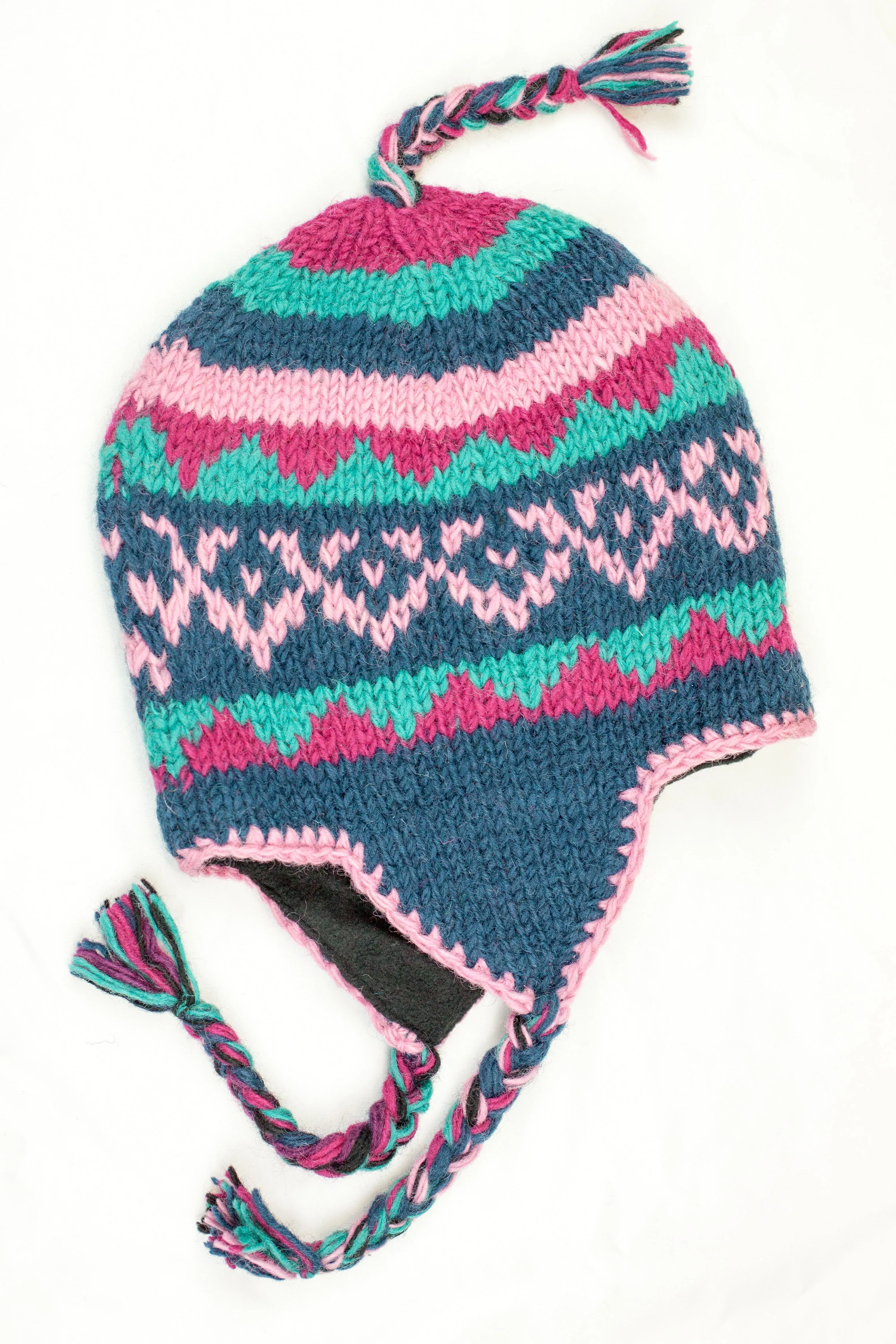 Hand knitted woolen Hat with soft fleece lining and ear flab - unisex