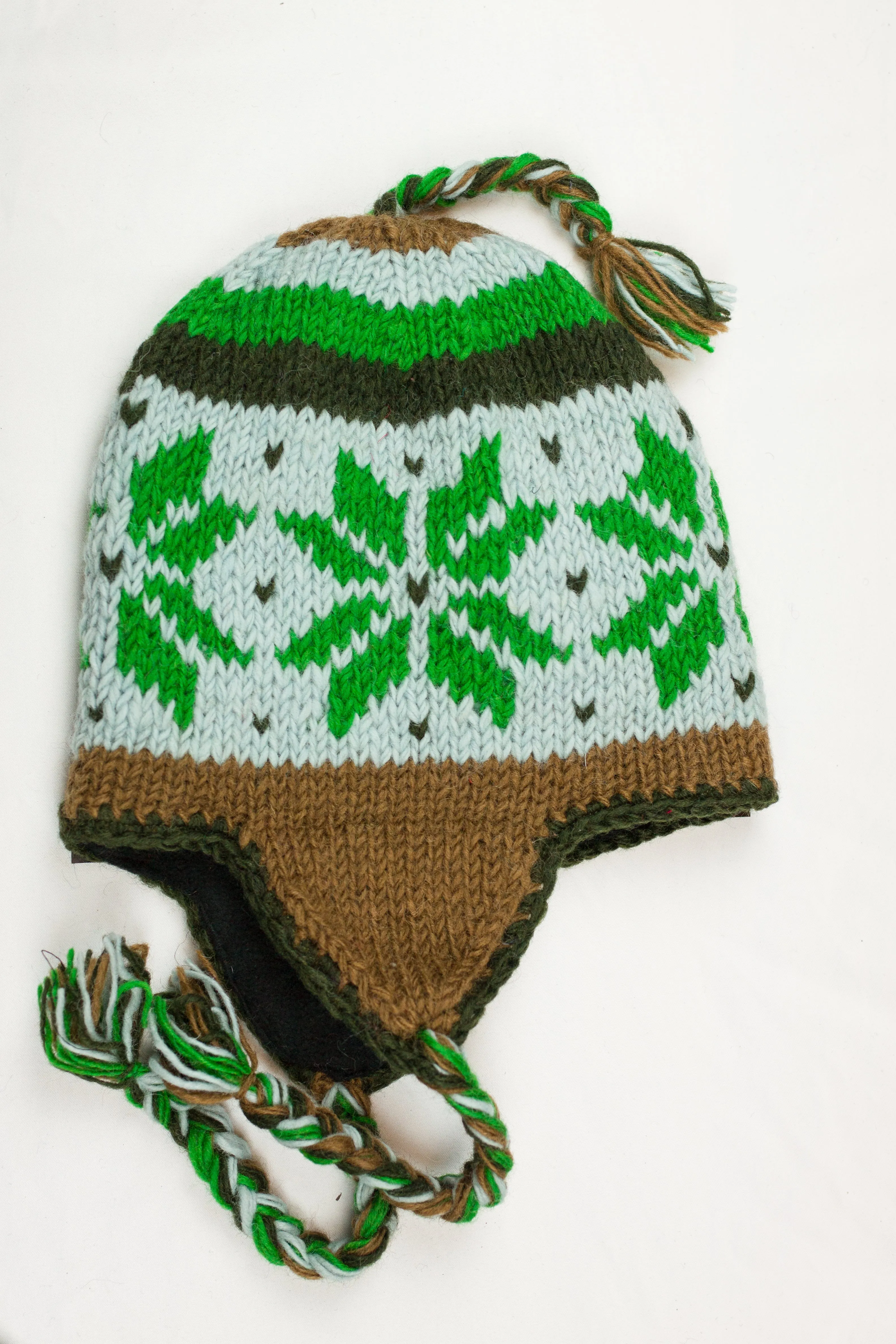 Hand knitted woolen Hat with soft fleece lining and ear flab - unisex