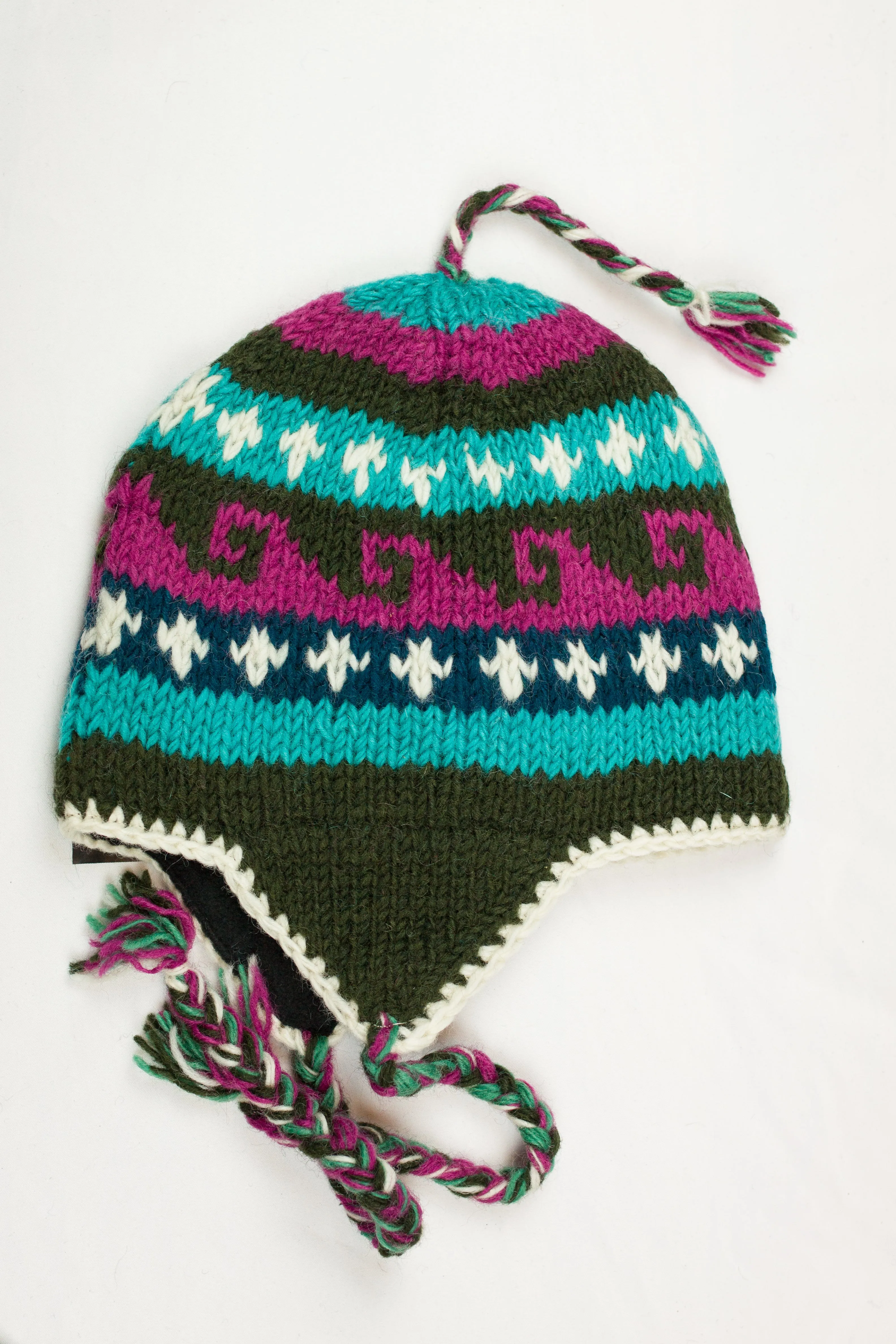 Hand knitted woolen Hat with soft fleece lining and ear flab - unisex