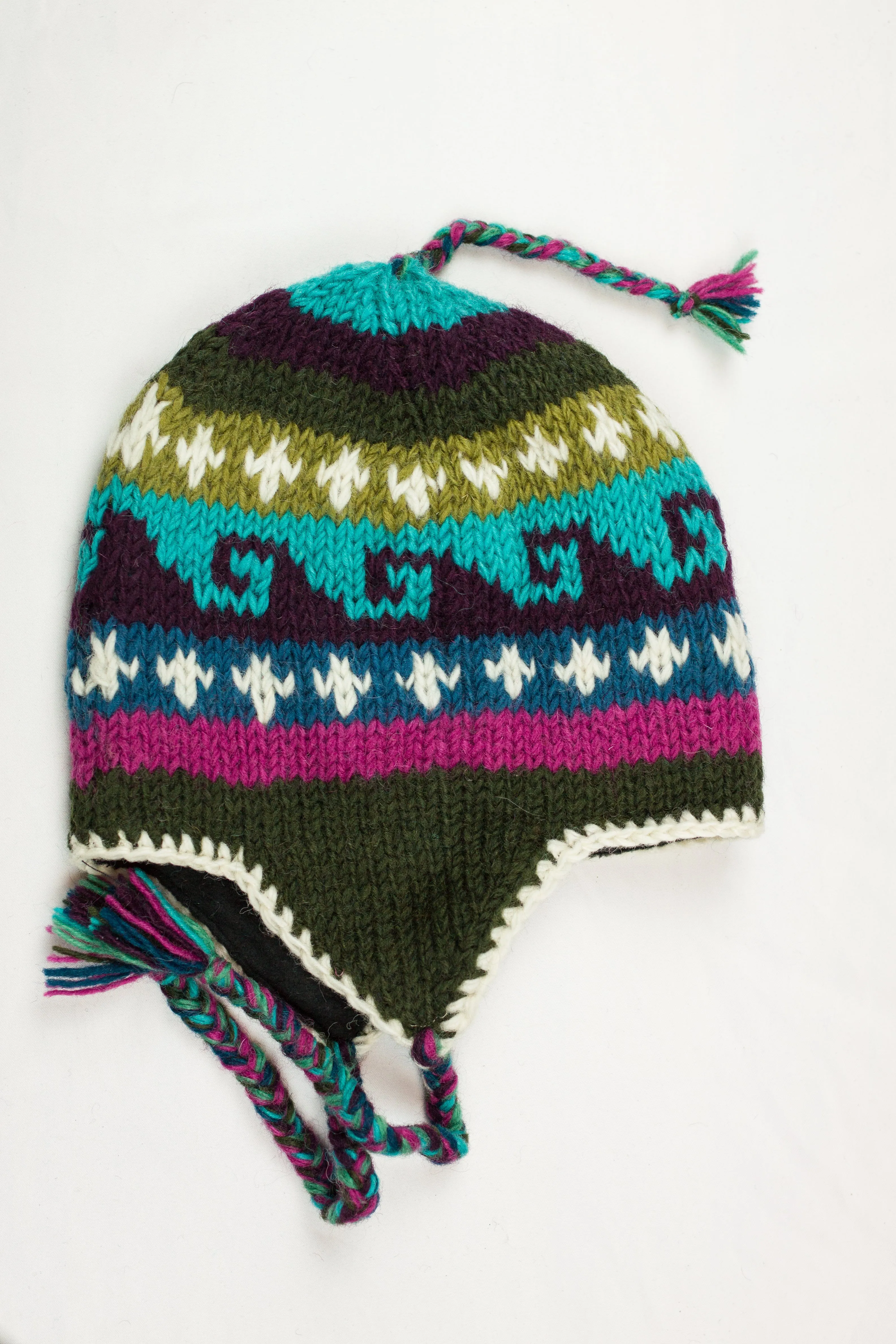 Hand knitted woolen Hat with soft fleece lining and ear flab - unisex