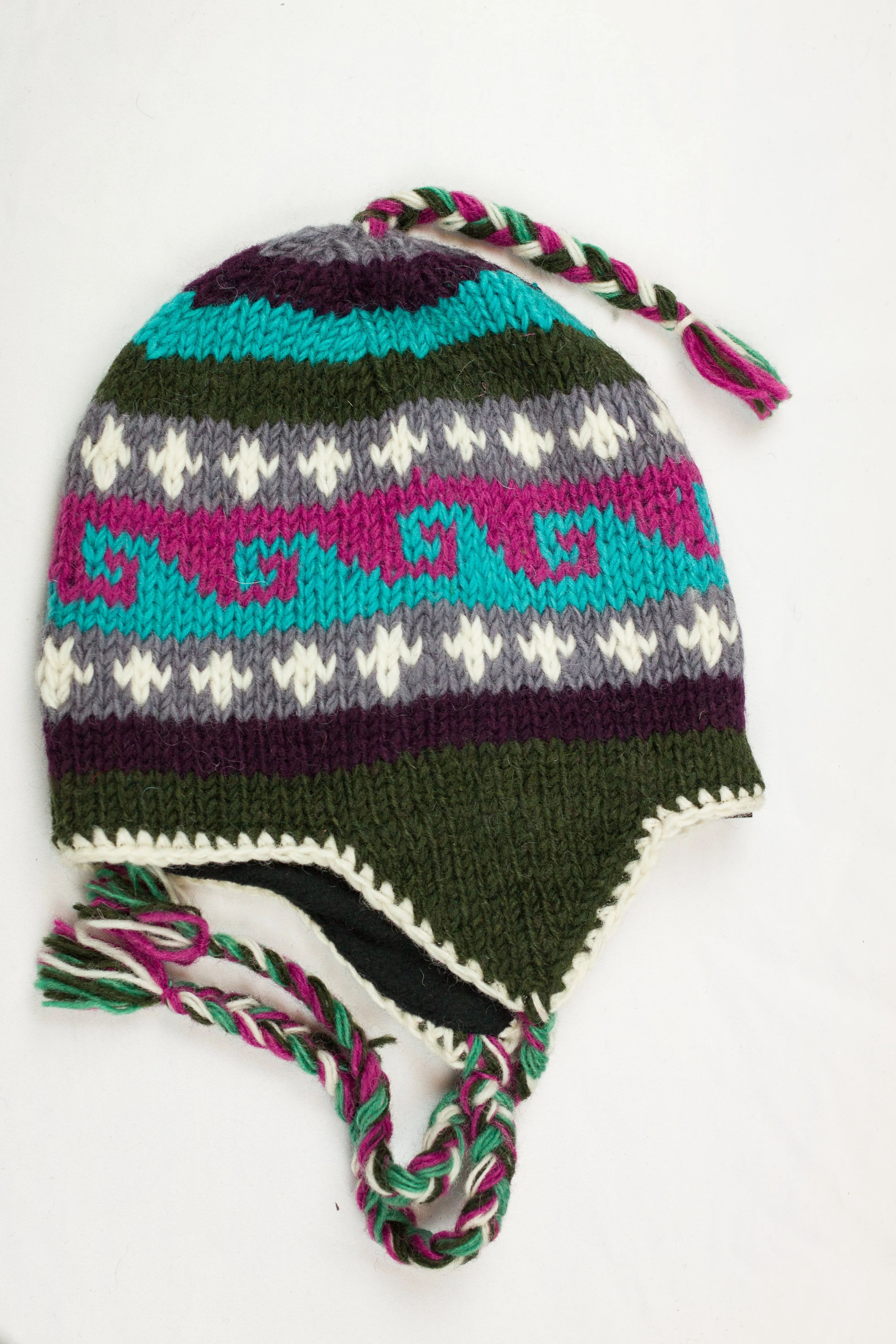 Hand knitted woolen Hat with soft fleece lining and ear flab - unisex