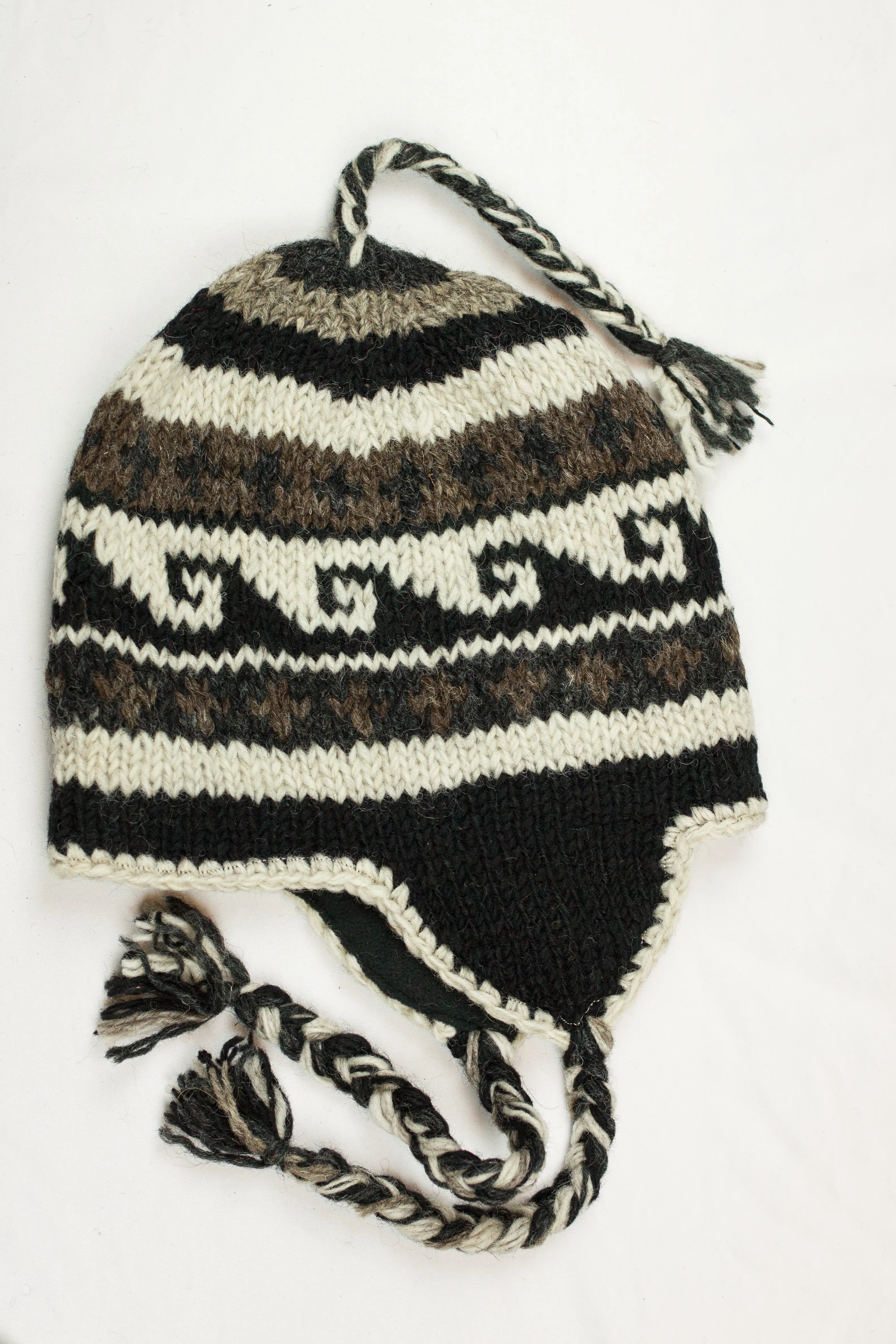 Hand knitted woolen Hat with soft fleece lining and ear flab - unisex