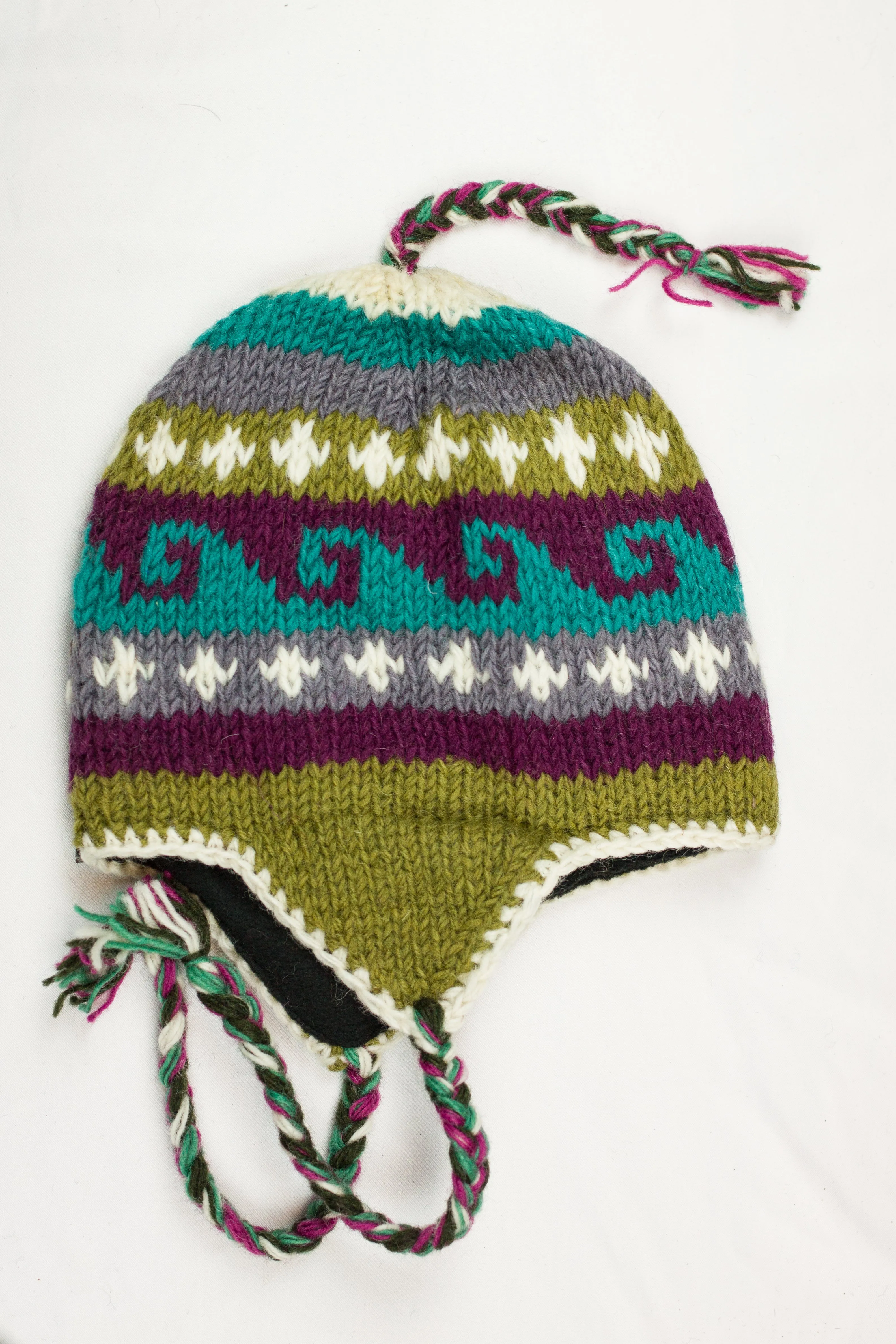 Hand knitted woolen Hat with soft fleece lining and ear flab - unisex