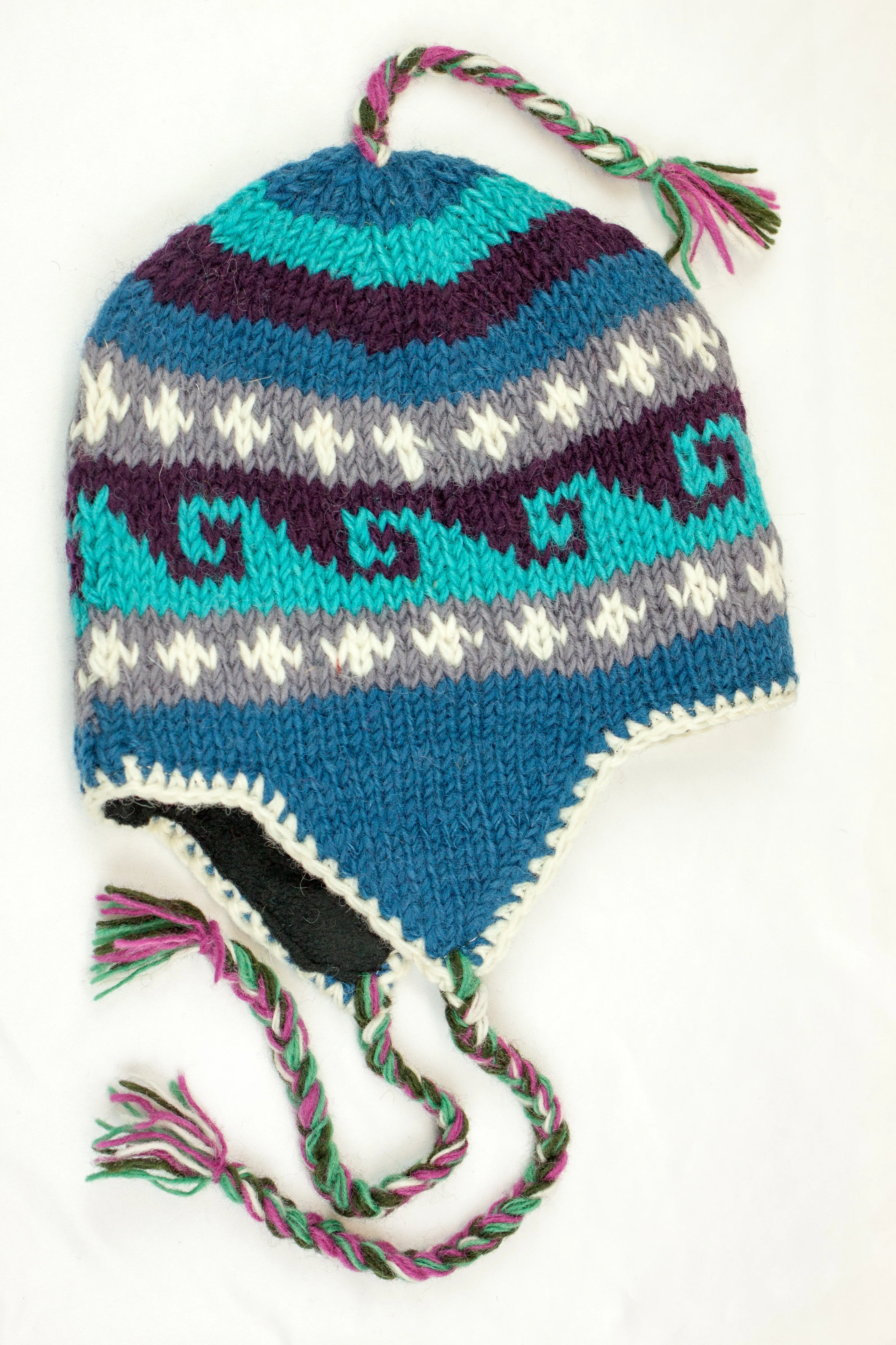 Hand knitted woolen Hat with soft fleece lining and ear flab - unisex