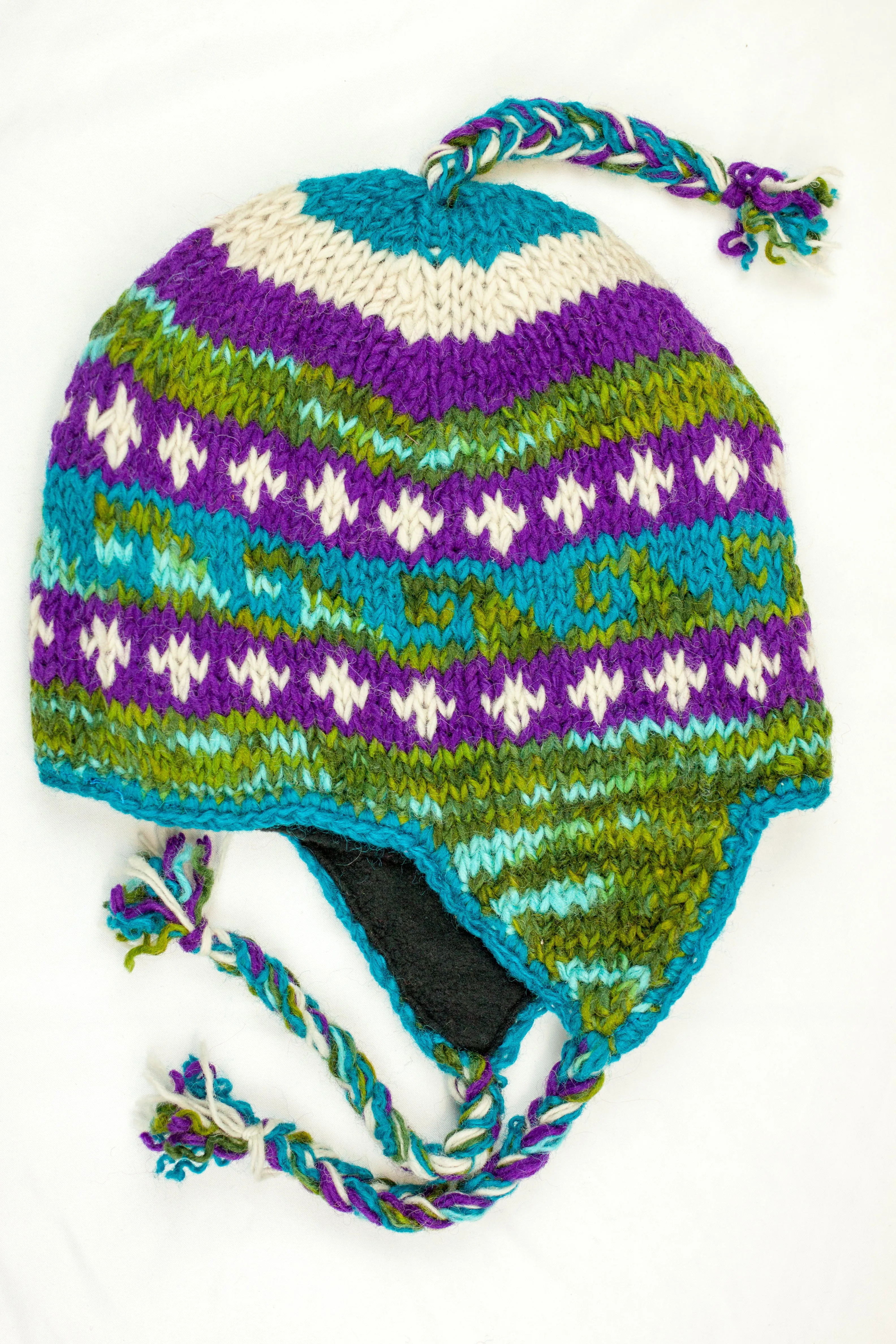 Hand knitted woolen Hat with soft fleece lining and ear flab - unisex