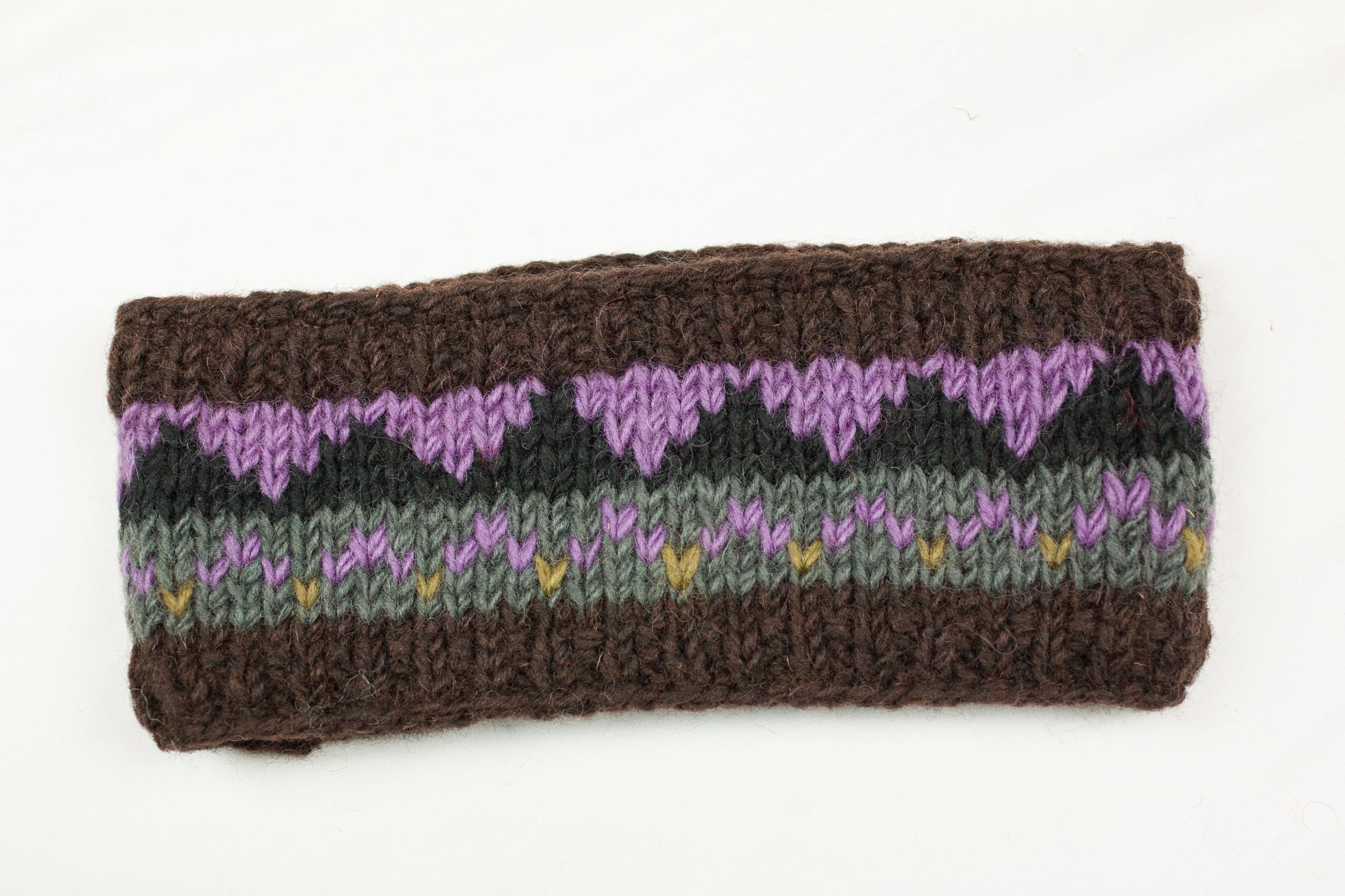 Hand knitted woolen headband with soft fleece liner - unisex