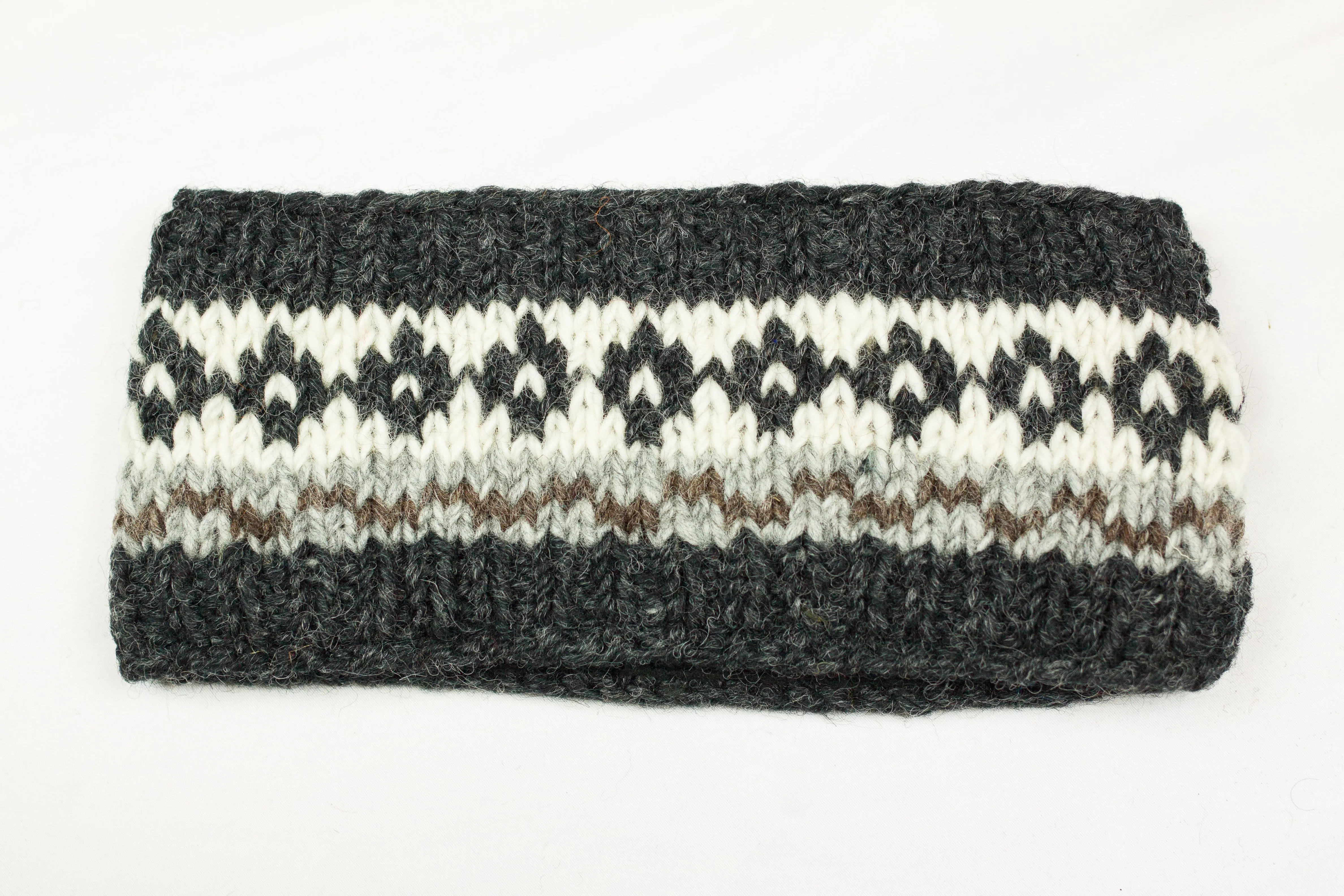 Hand knitted woolen headband with soft fleece liner - unisex