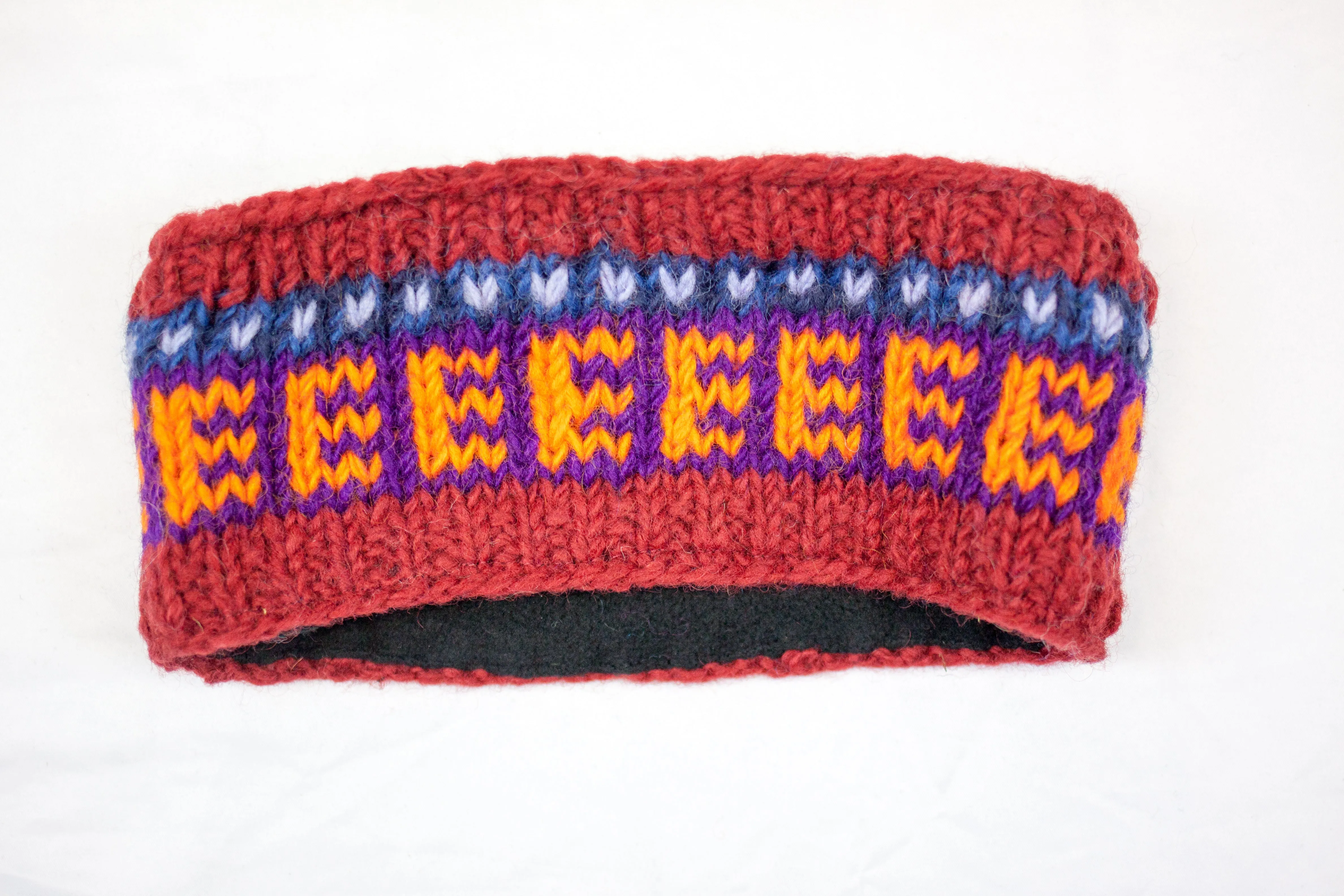 Hand knitted woolen headband with soft fleece liner - unisex