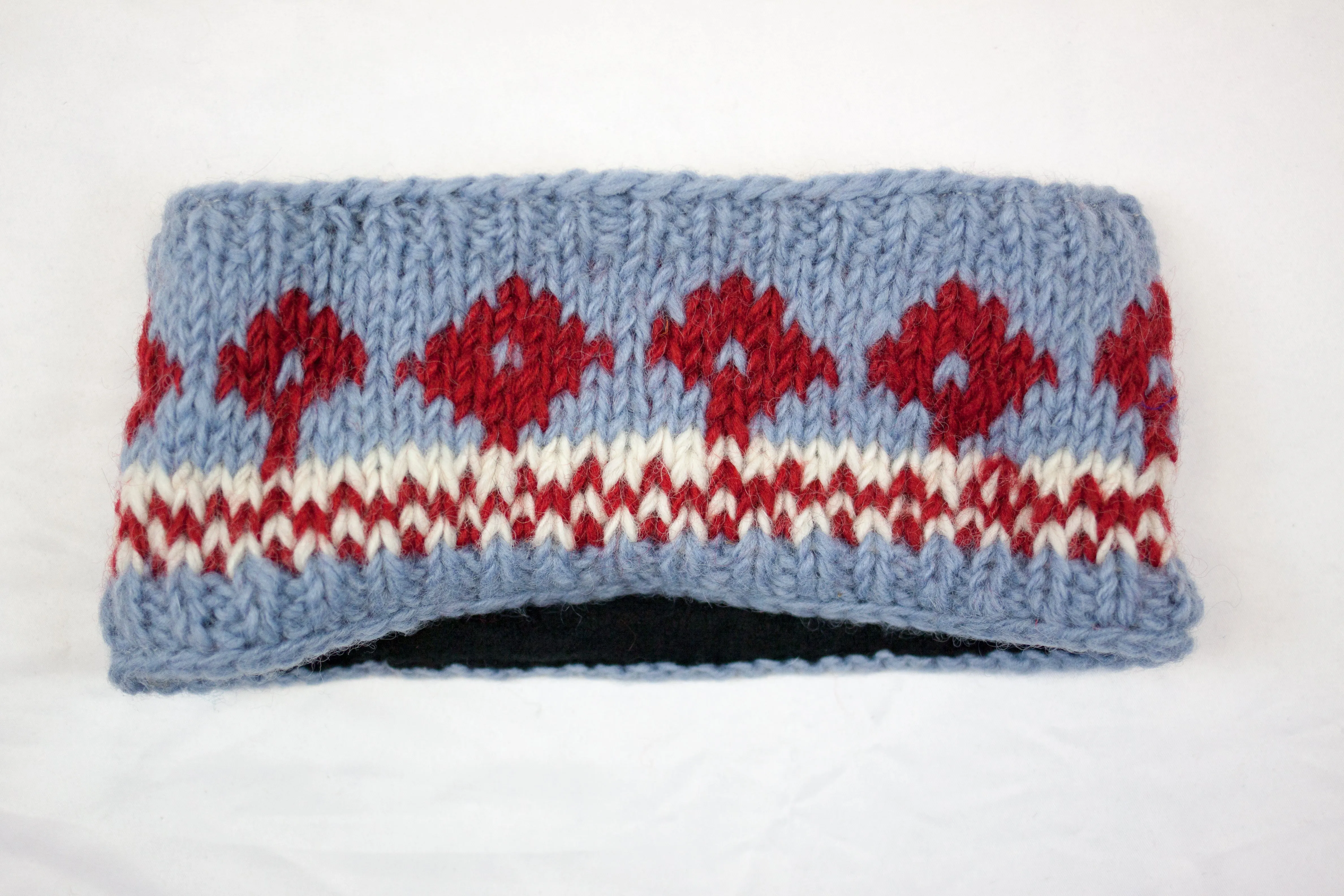 Hand knitted woolen headband with soft fleece liner - unisex