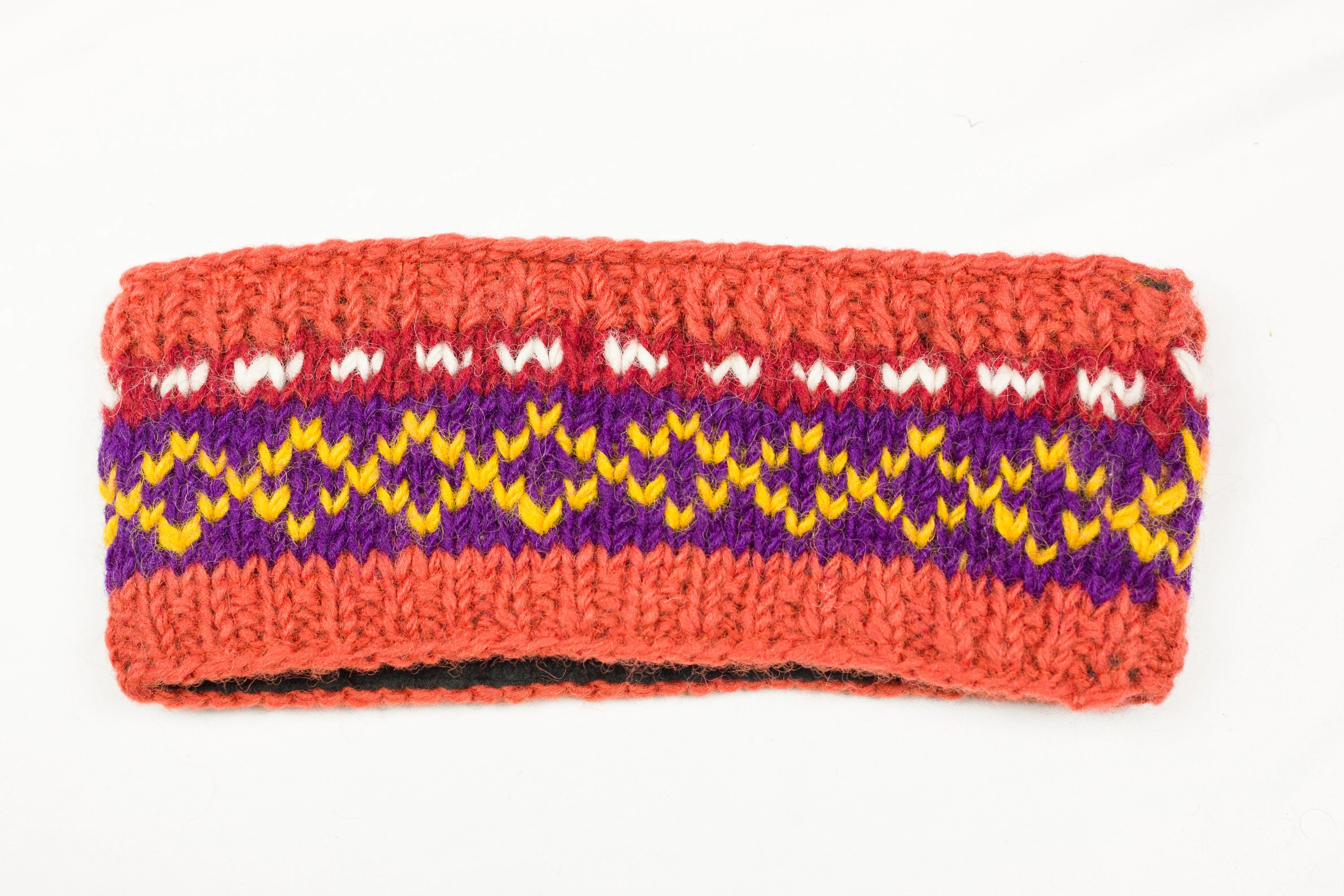 Hand knitted woolen headband with soft fleece liner - unisex