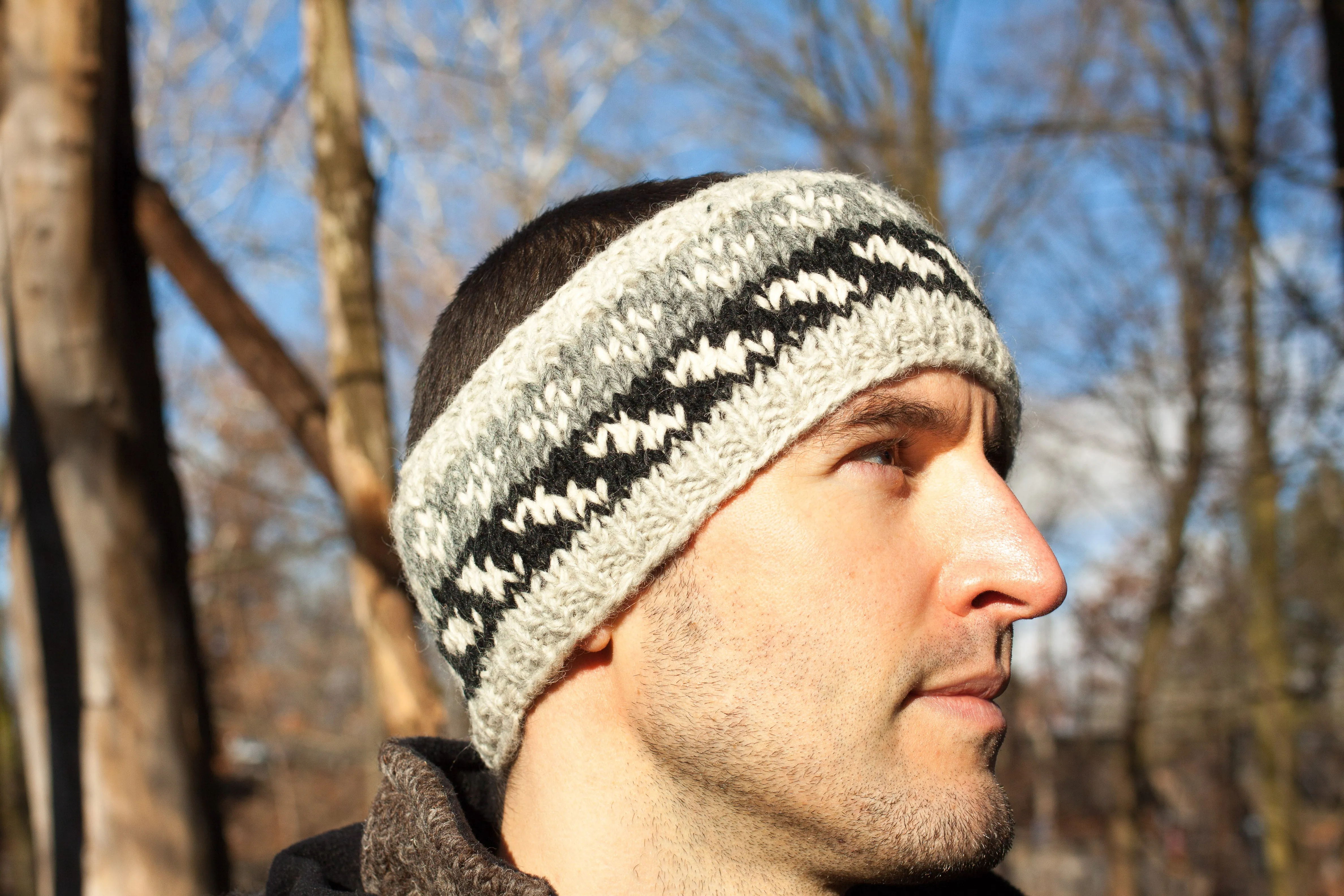 Hand knitted woolen headband with soft fleece liner - unisex