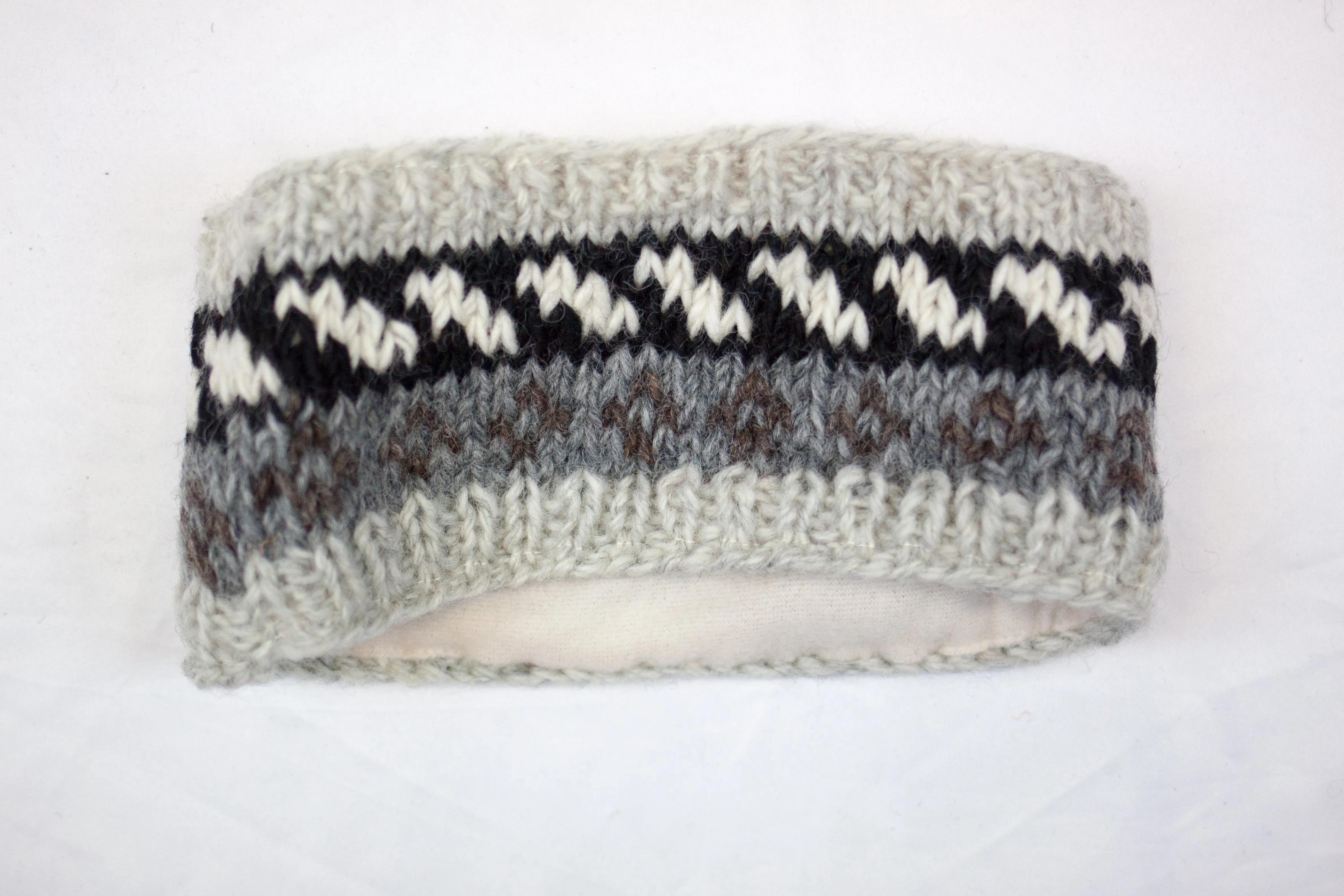 Hand knitted woolen headband with soft fleece liner - unisex
