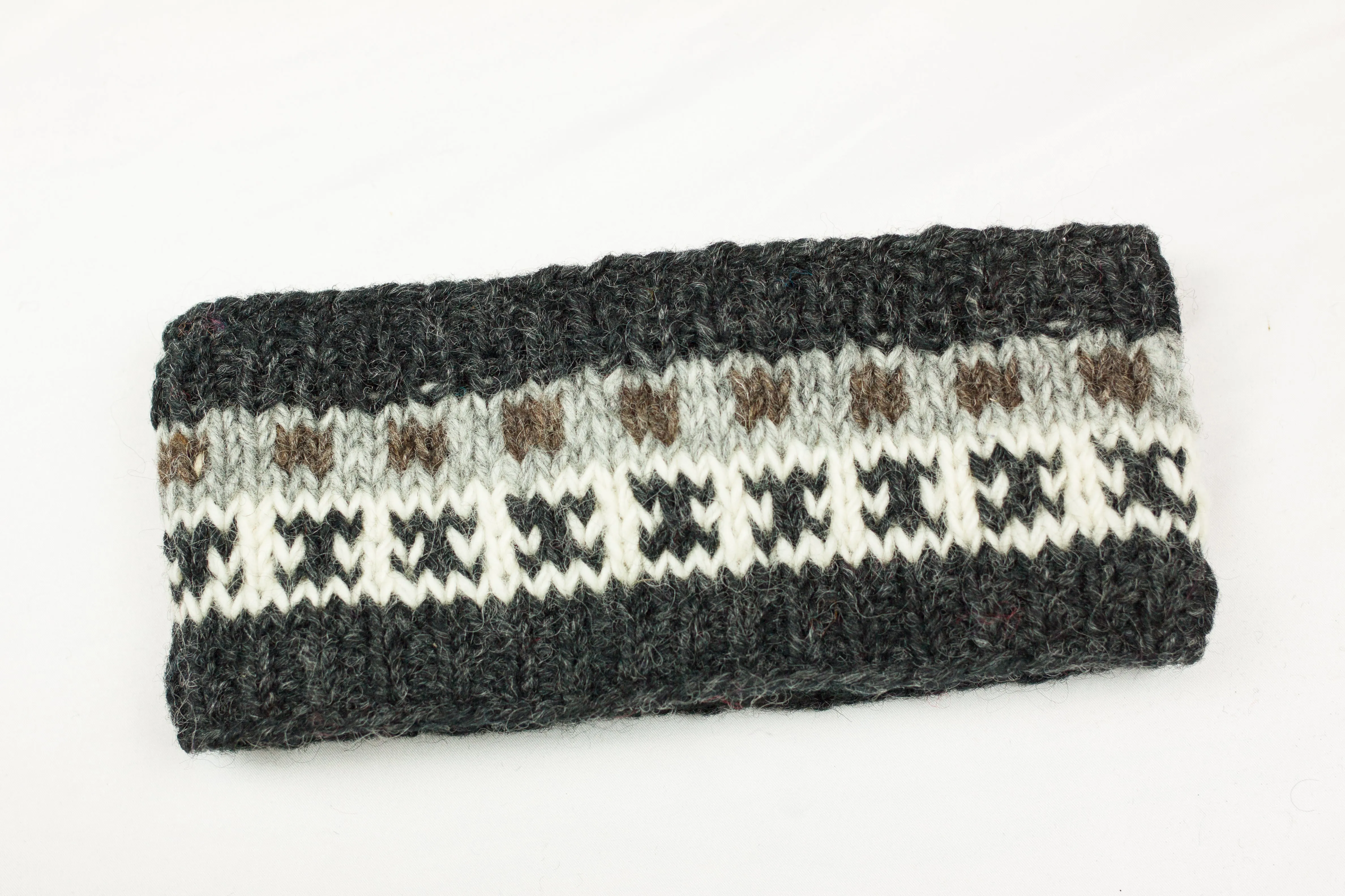 Hand knitted woolen headband with soft fleece liner - unisex
