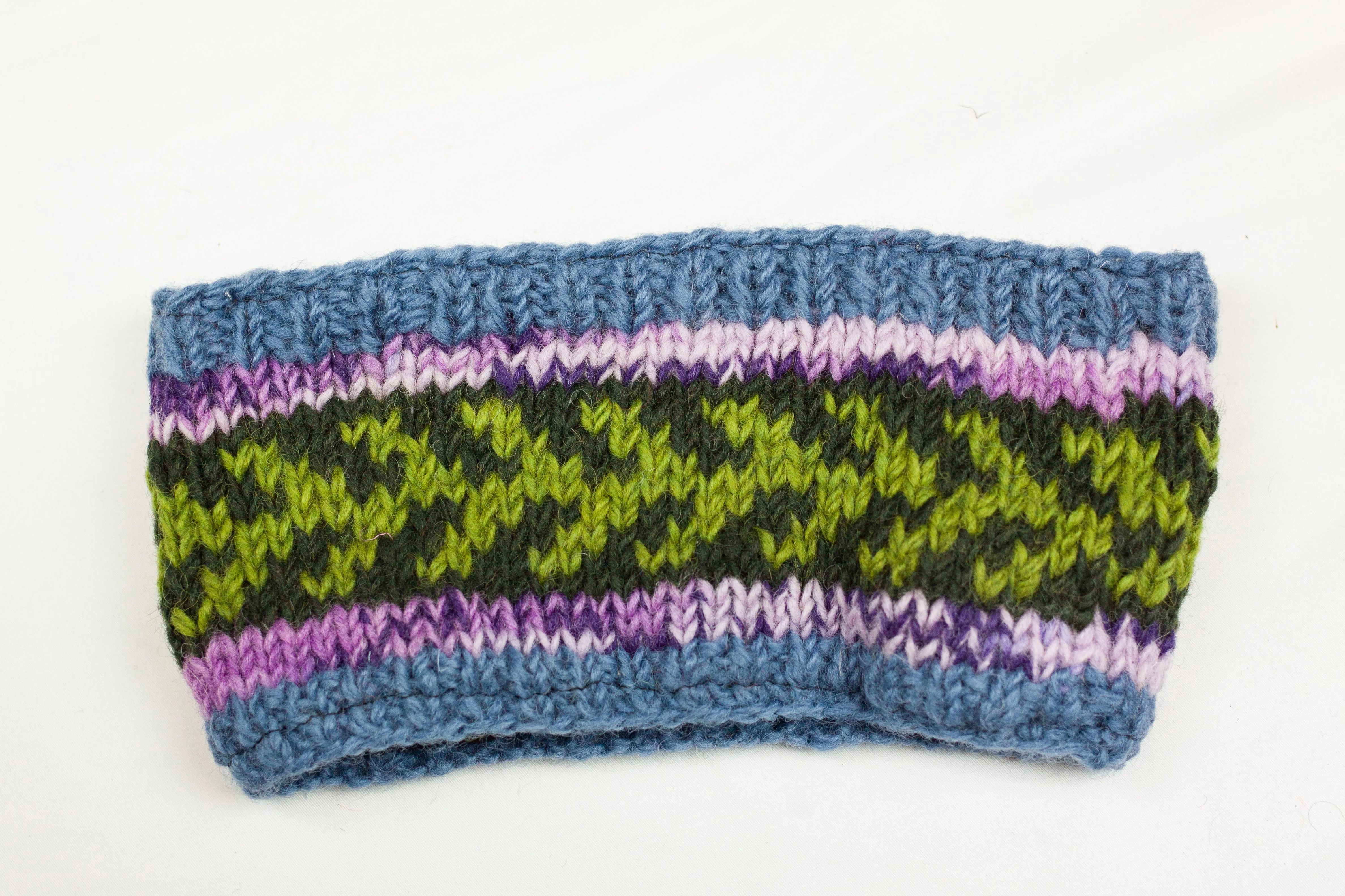 Hand knitted woolen headband with soft fleece liner - unisex