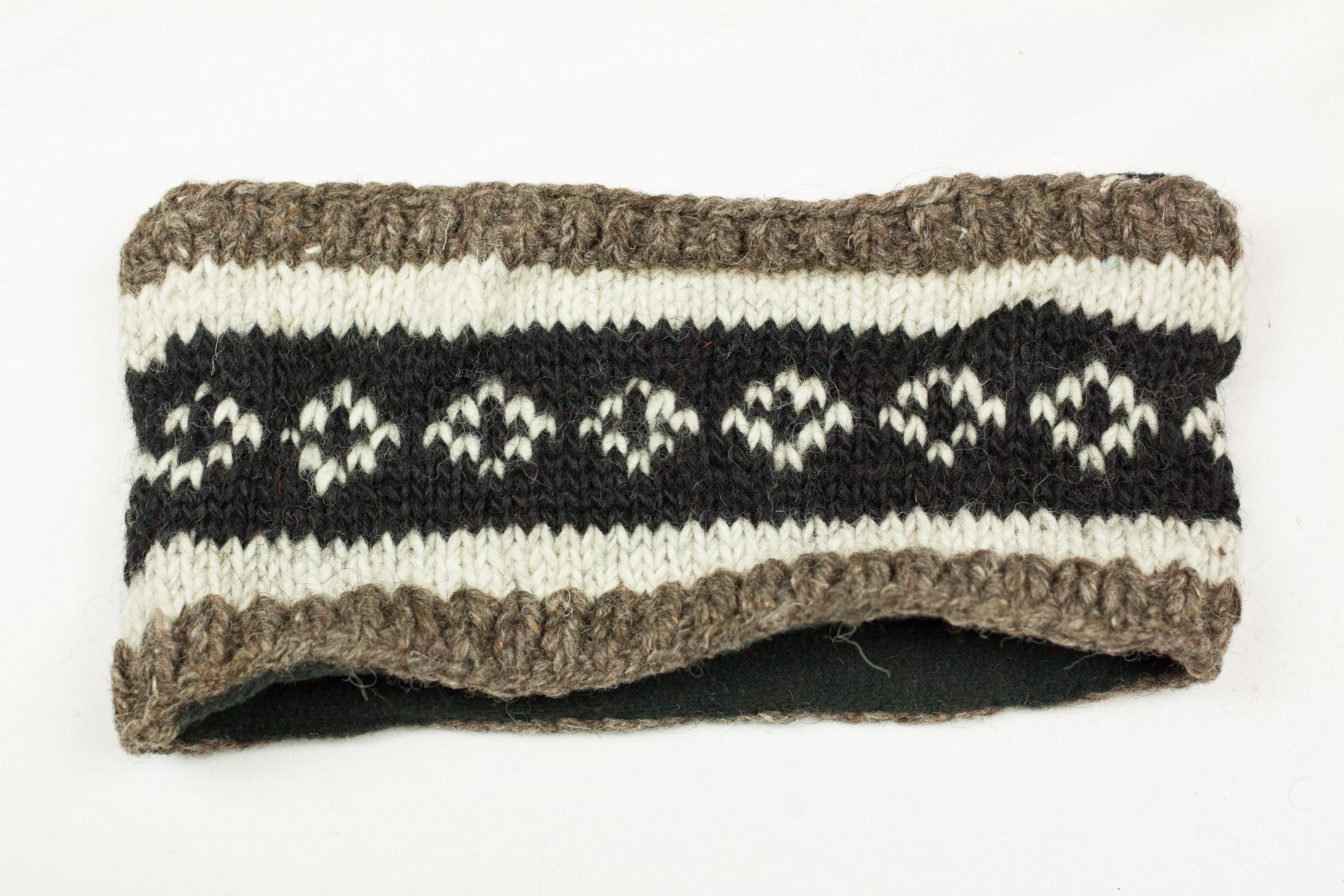 Hand knitted woolen headband with soft fleece liner - unisex
