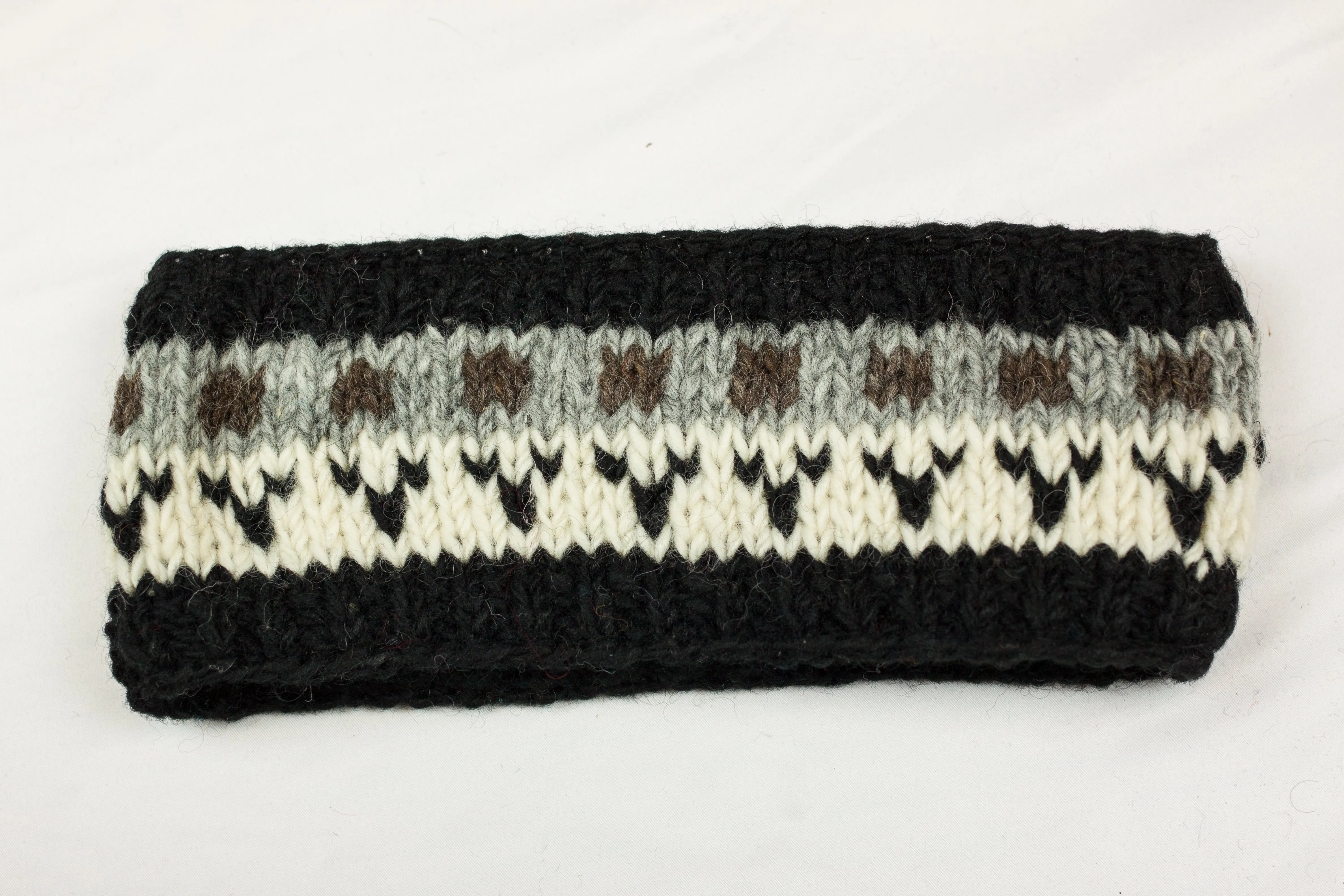 Hand knitted woolen headband with soft fleece liner - unisex