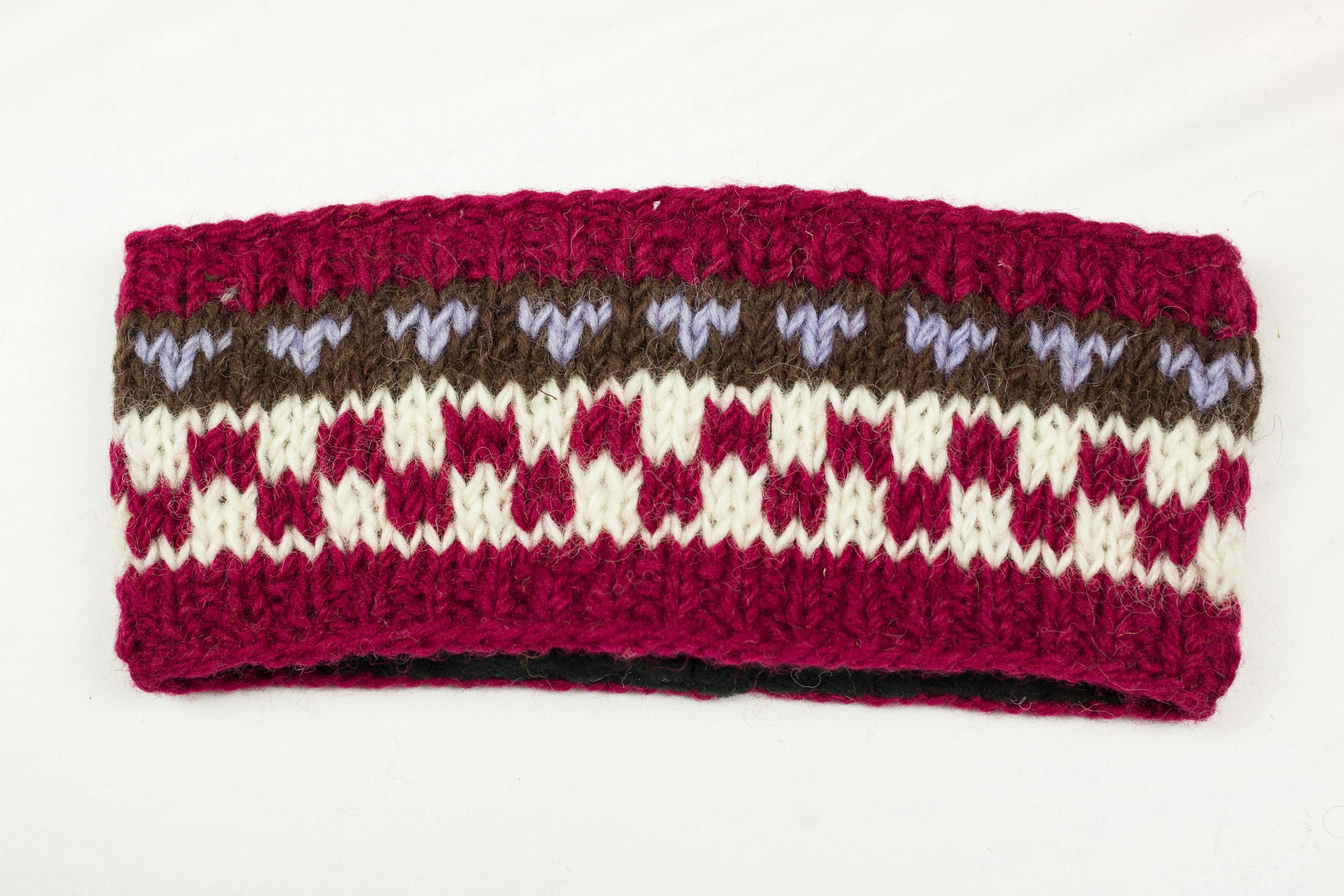 Hand knitted woolen headband with soft fleece liner - unisex