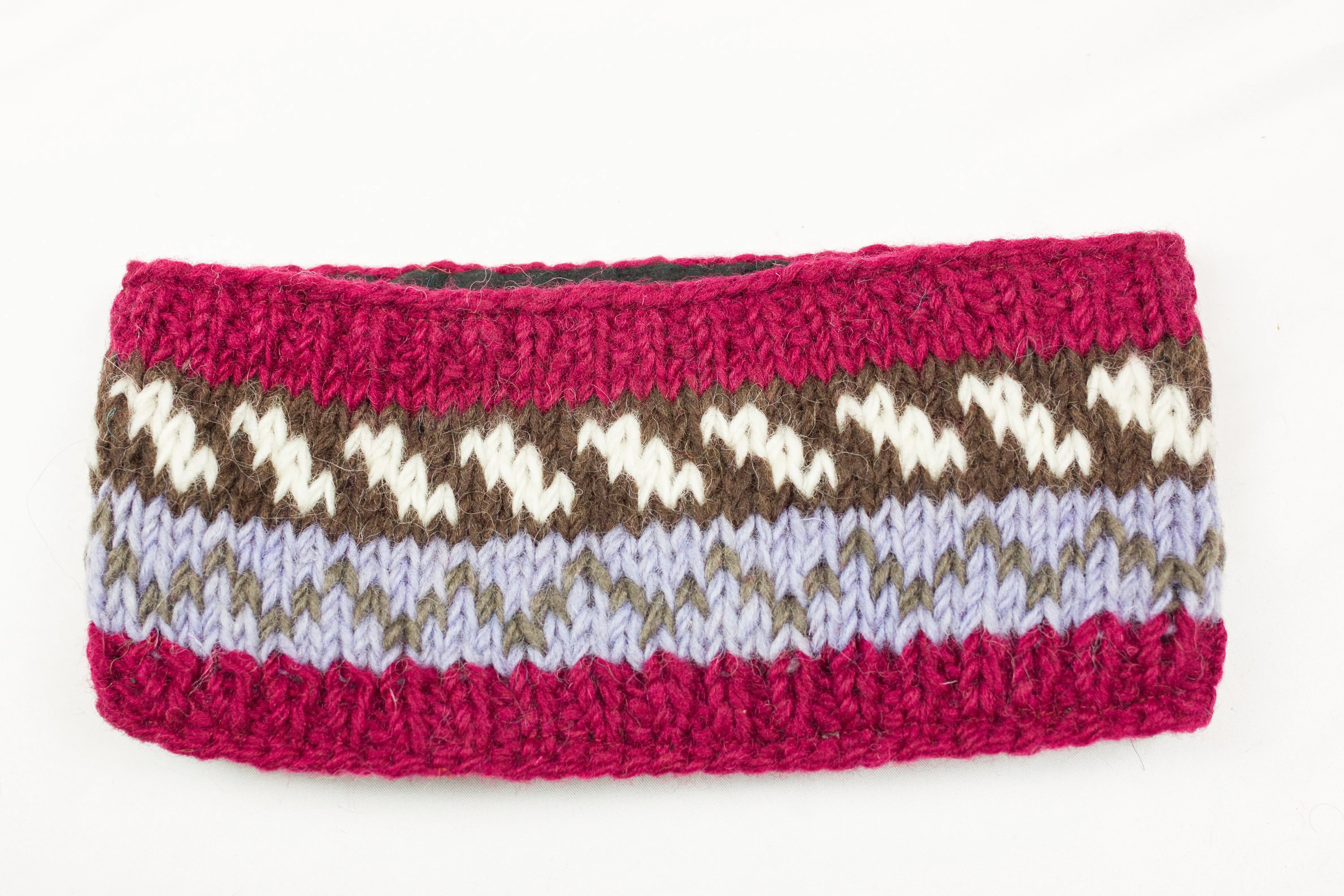 Hand knitted woolen headband with soft fleece liner - unisex