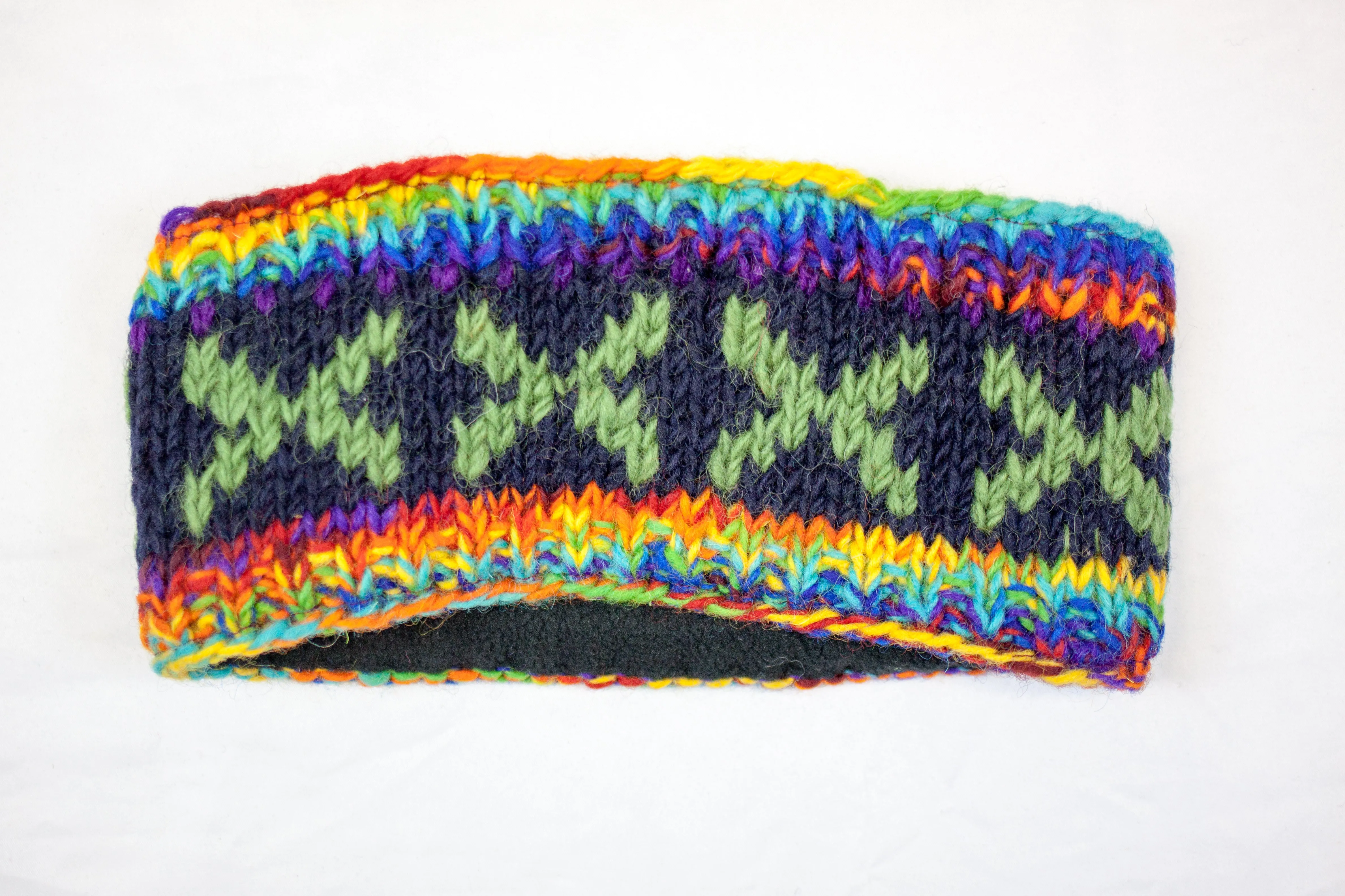 Hand knitted woolen headband with soft fleece liner - unisex