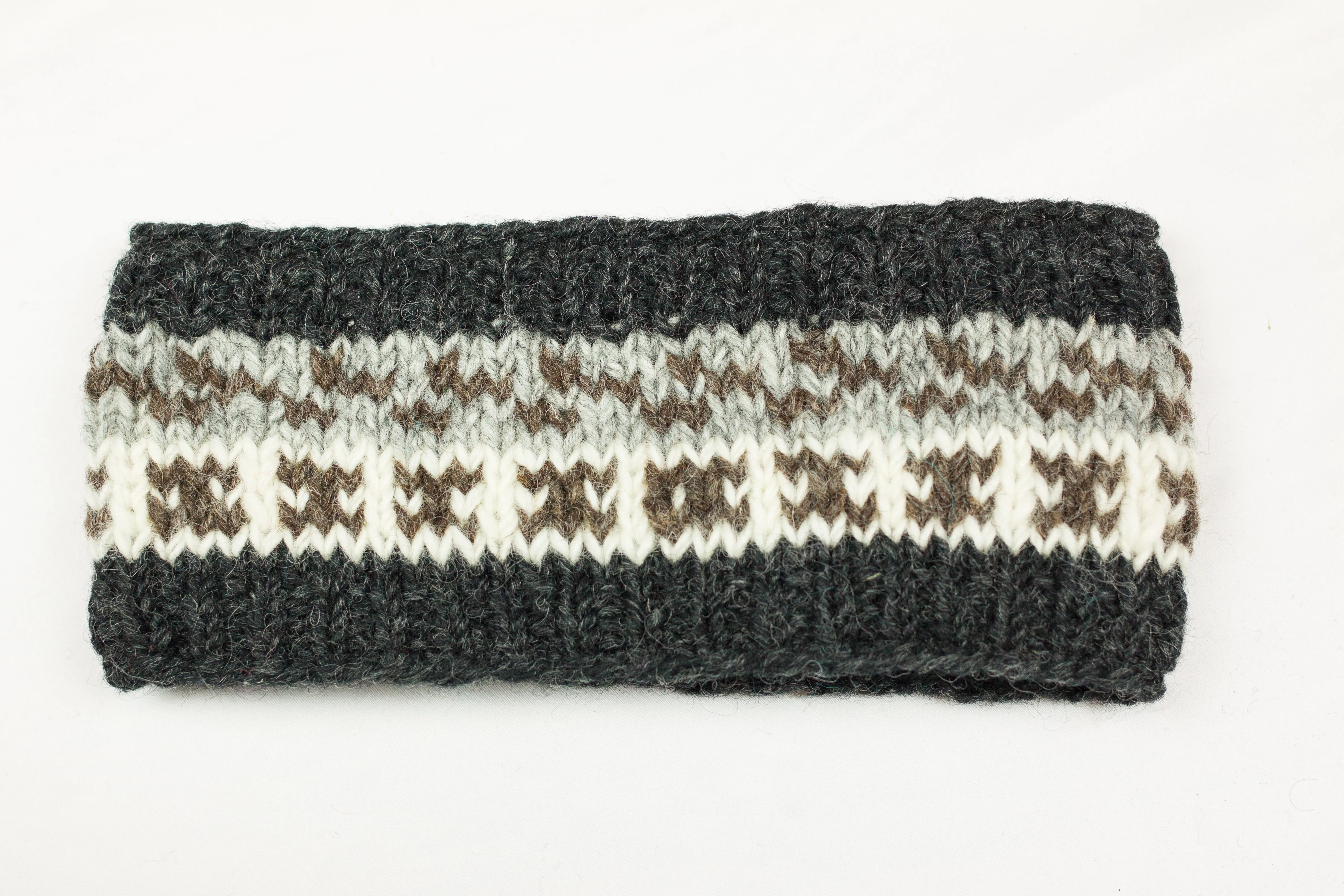 Hand knitted woolen headband with soft fleece liner - unisex