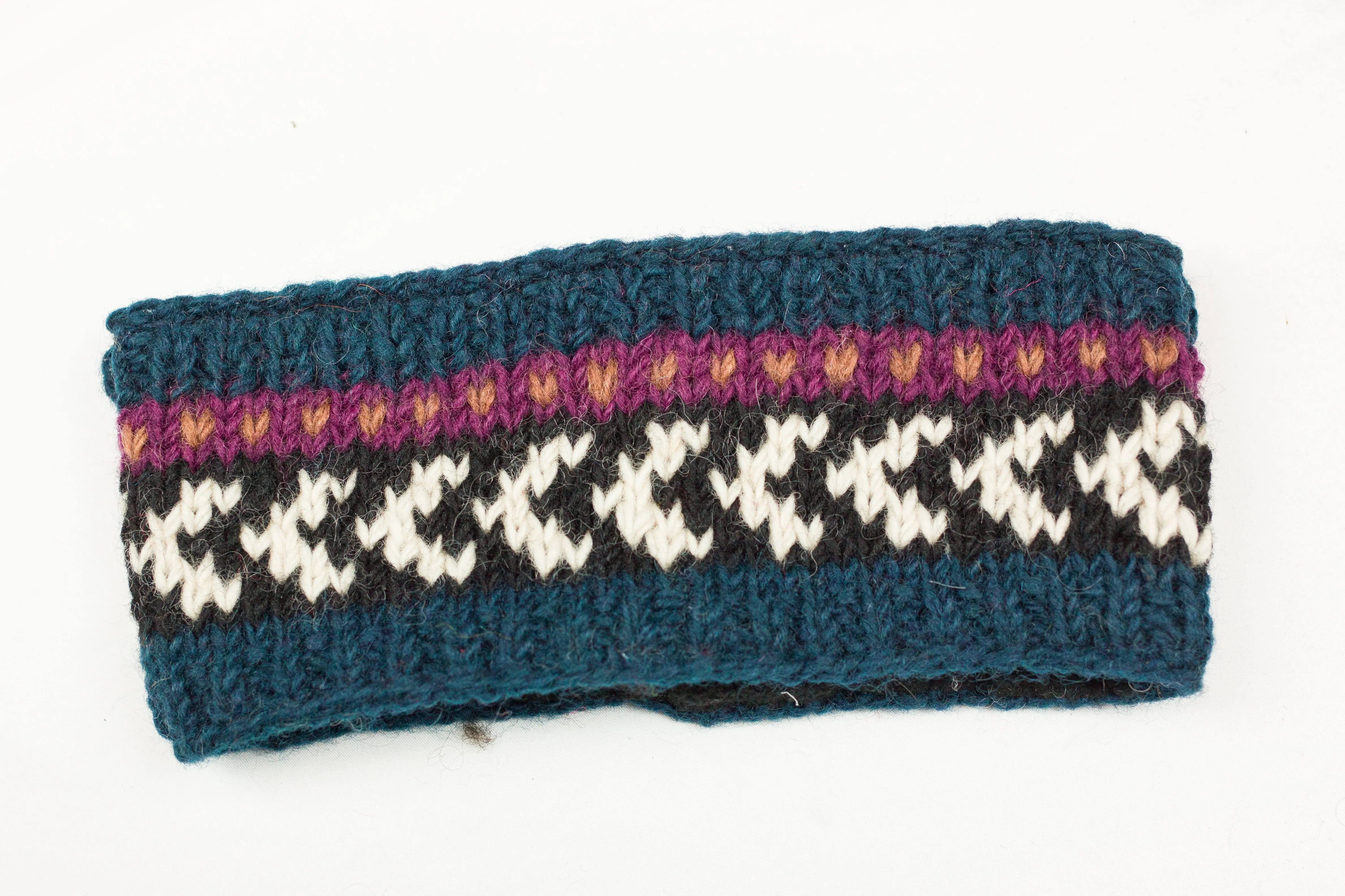 Hand knitted woolen headband with soft fleece liner - unisex