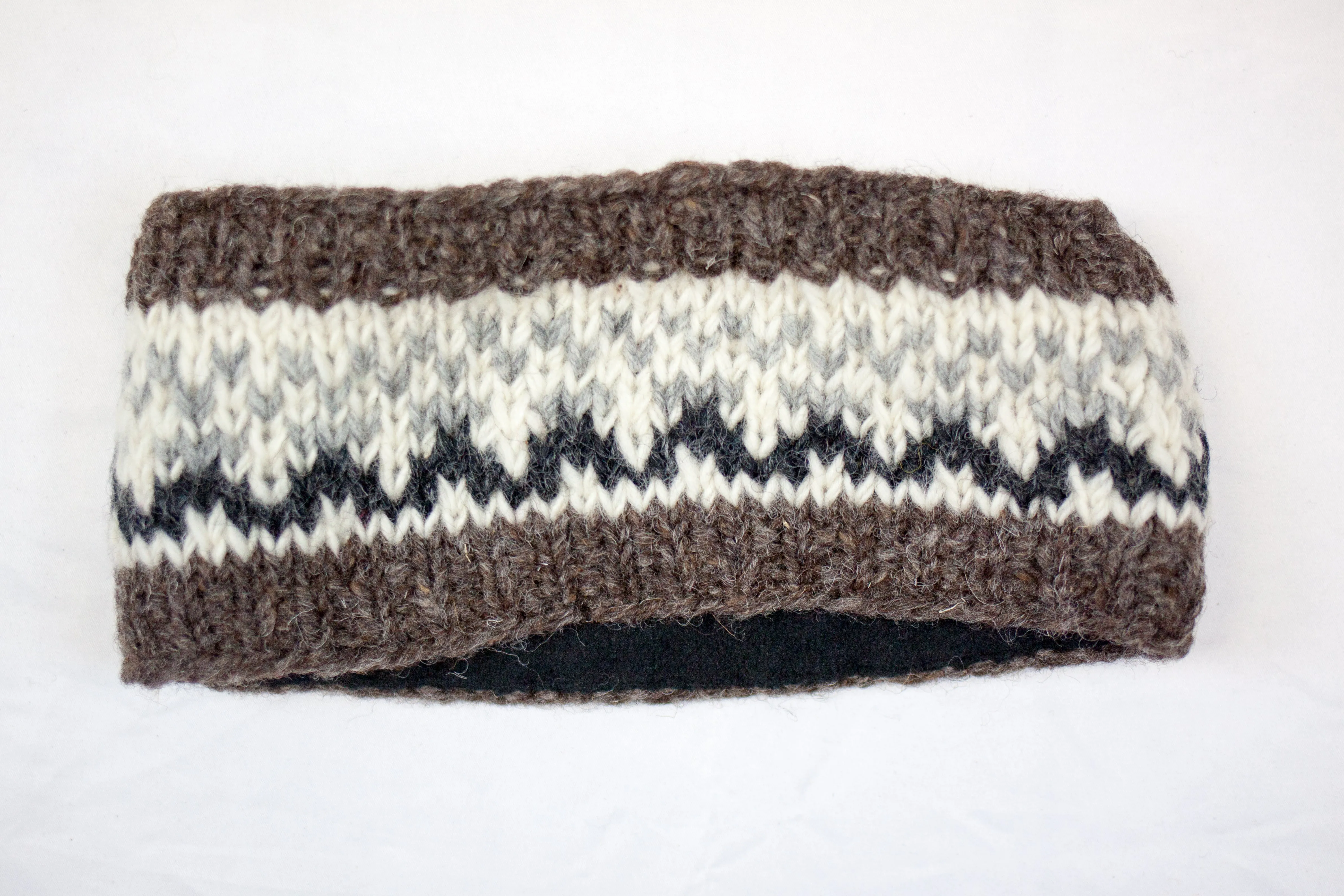 Hand knitted woolen headband with soft fleece liner - unisex
