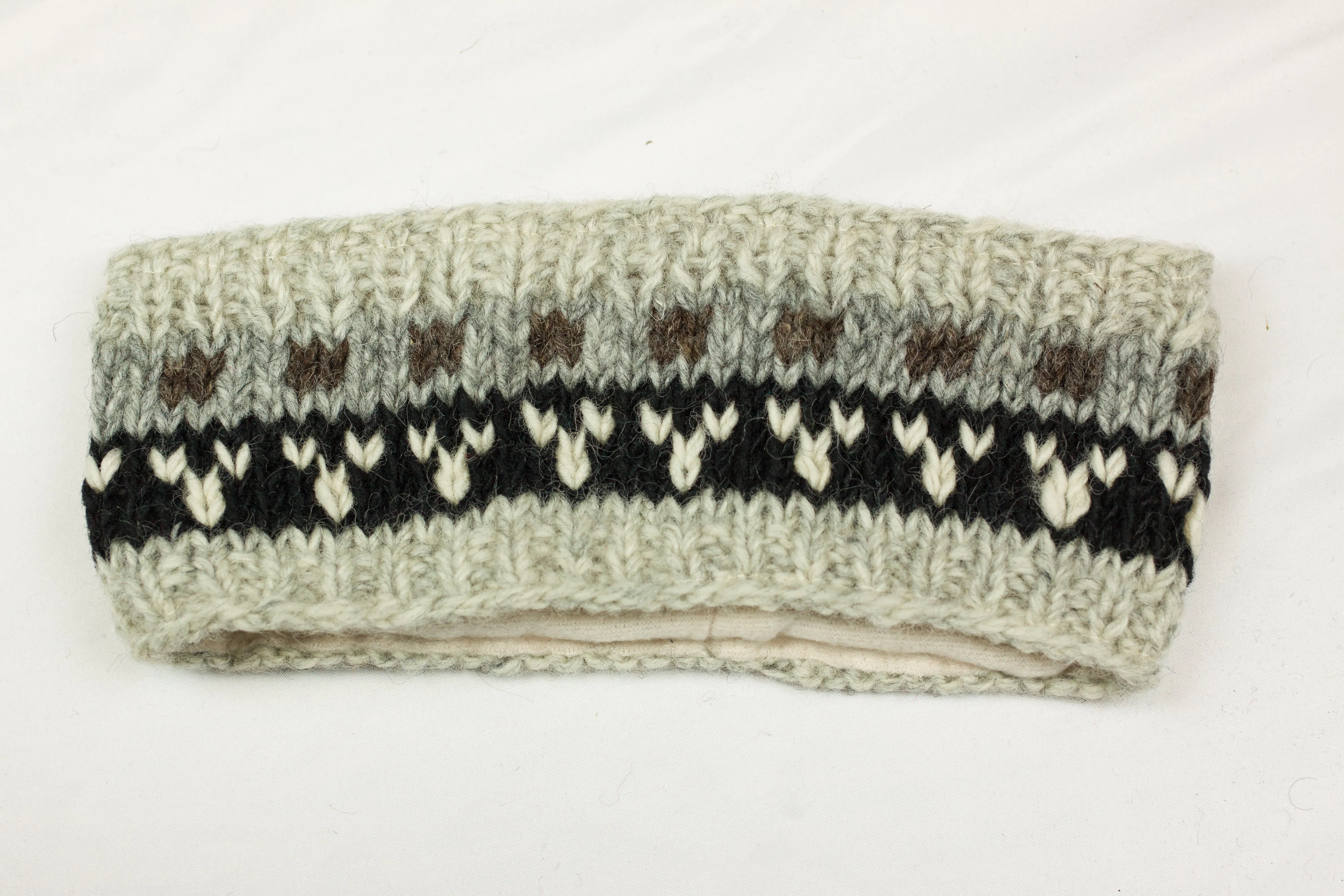 Hand knitted woolen headband with soft fleece liner - unisex