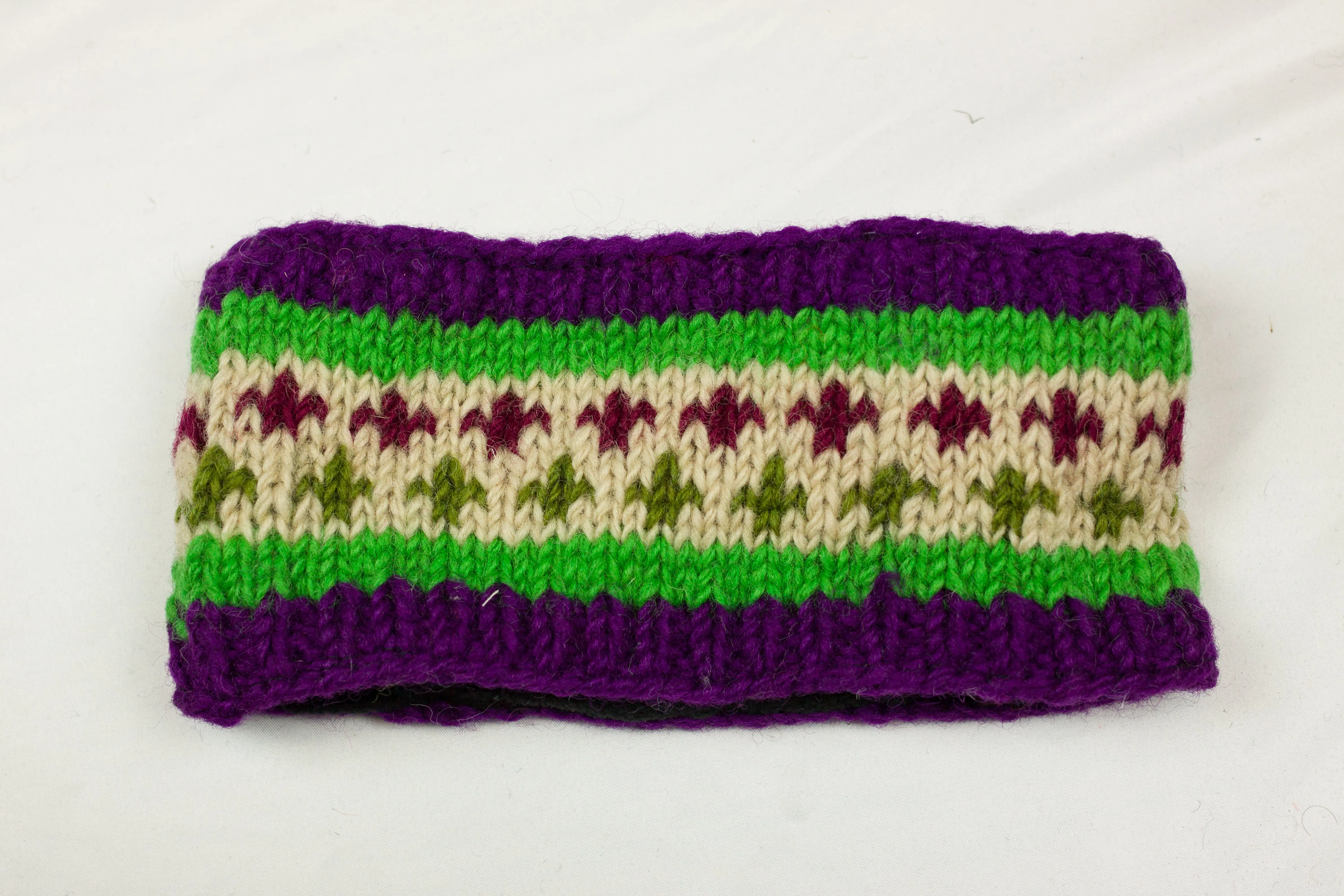 Hand knitted woolen headband with soft fleece liner - unisex