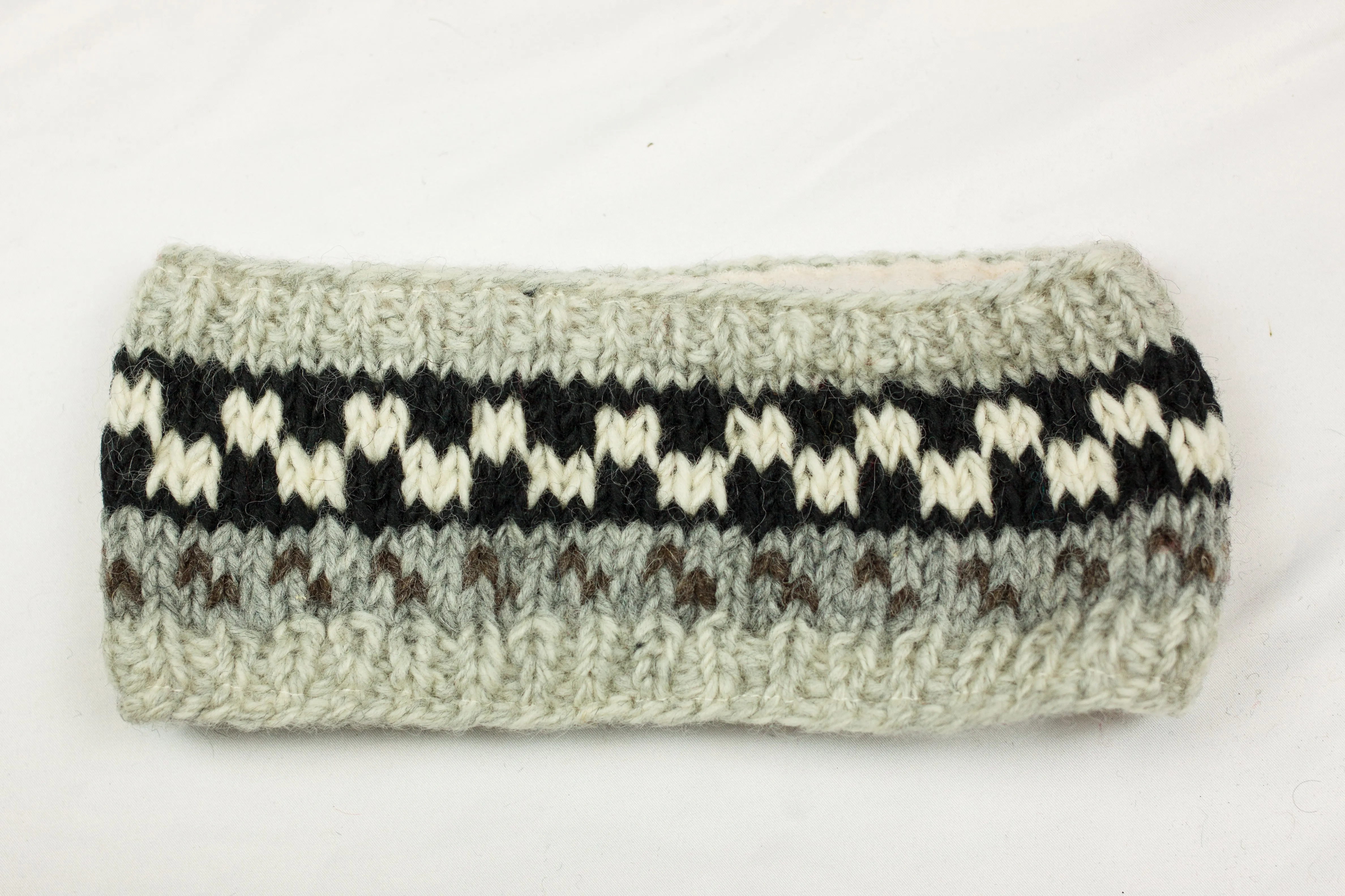 Hand knitted woolen headband with soft fleece liner - unisex