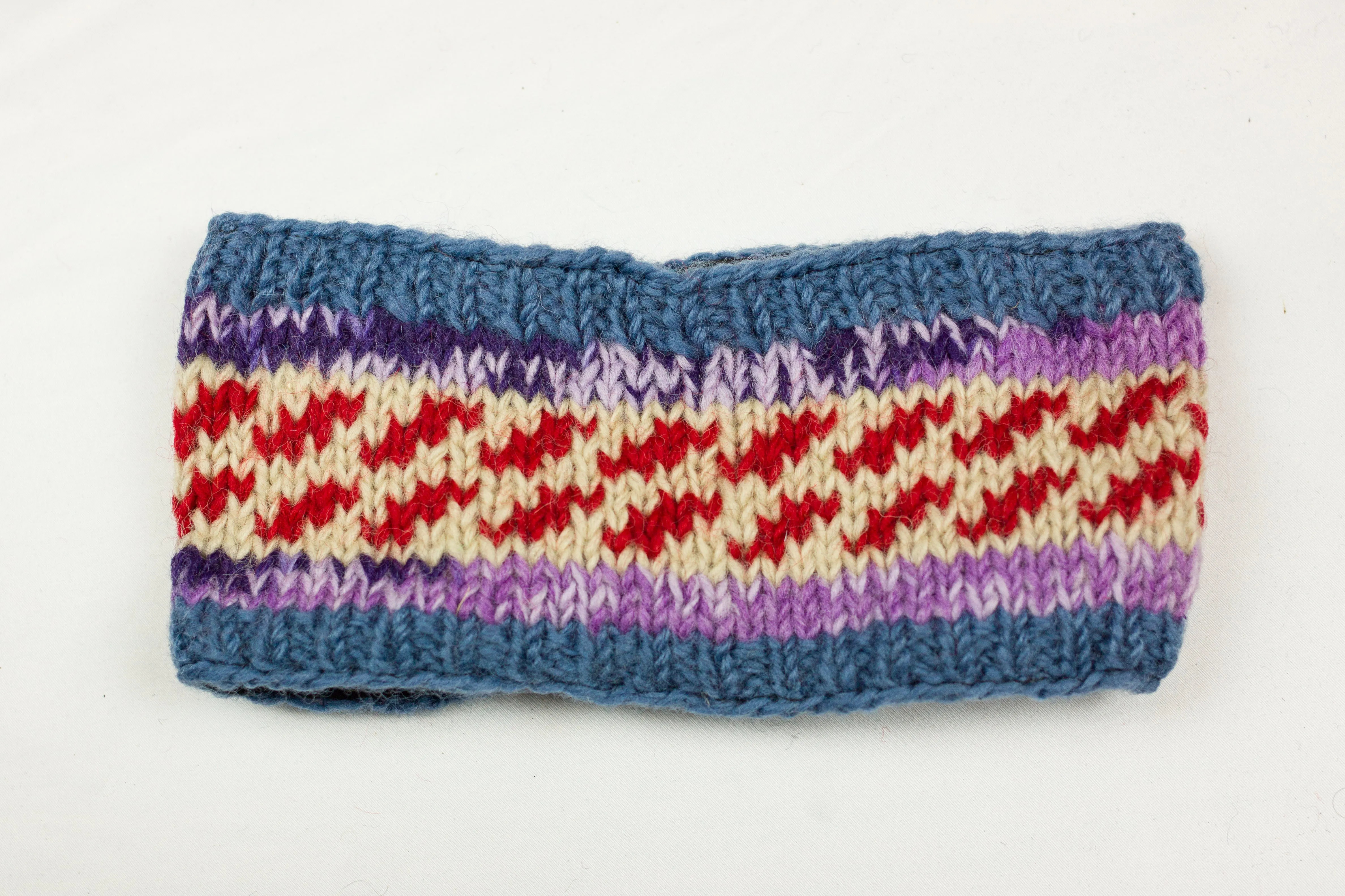 Hand knitted woolen headband with soft fleece liner - unisex