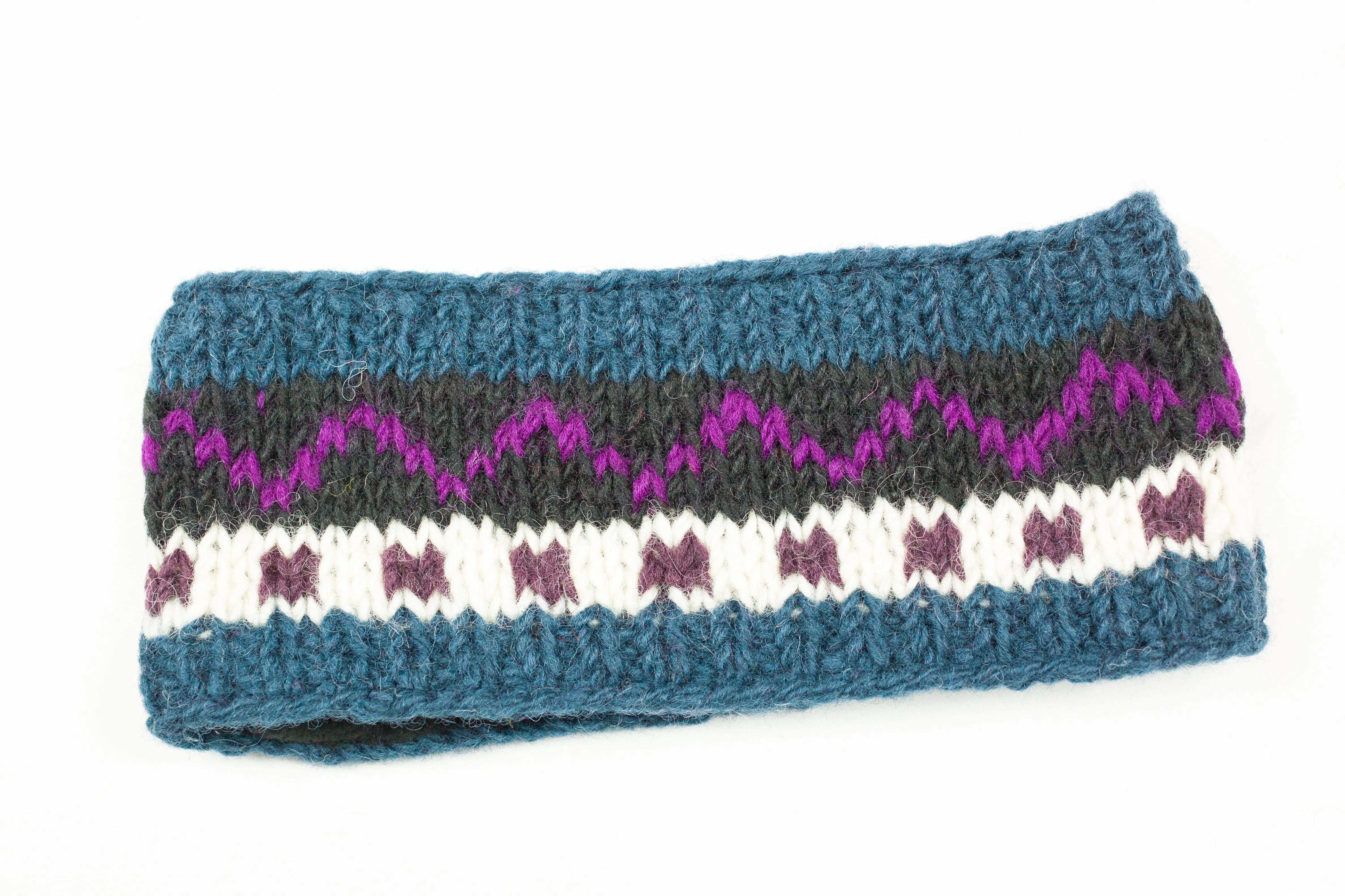 Hand knitted woolen headband with soft fleece liner - unisex