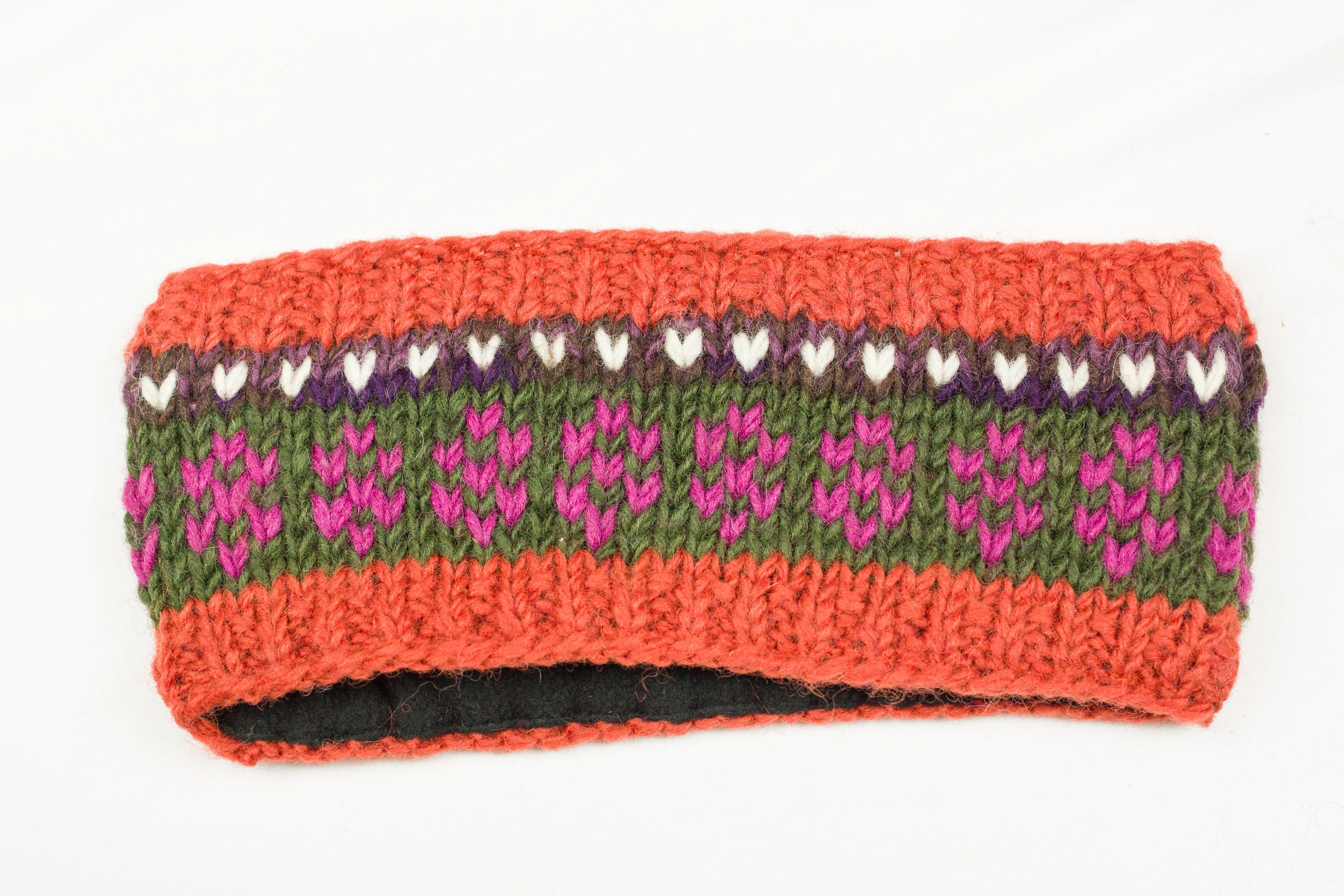 Hand knitted woolen headband with soft fleece liner - unisex