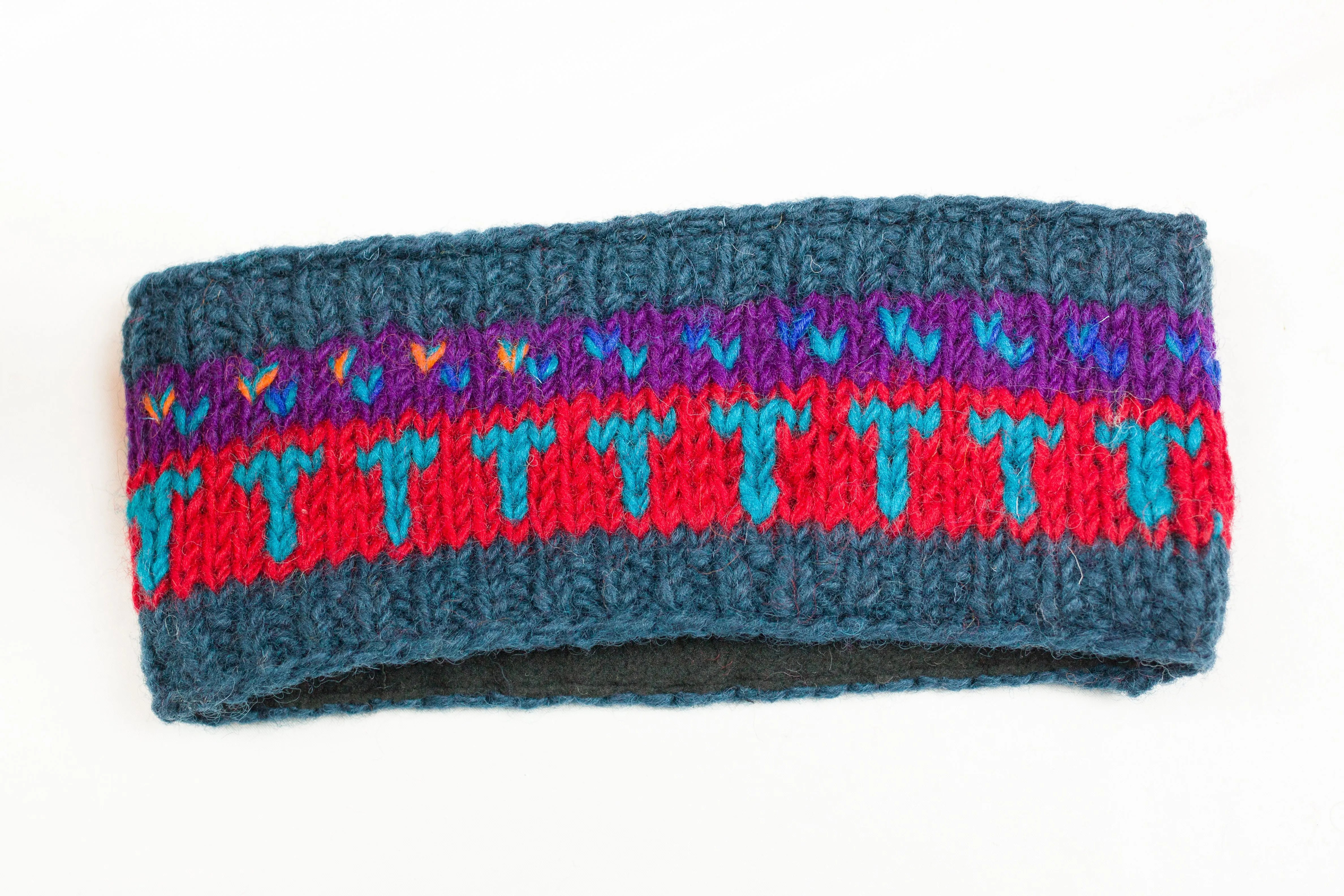 Hand knitted woolen headband with soft fleece liner - unisex