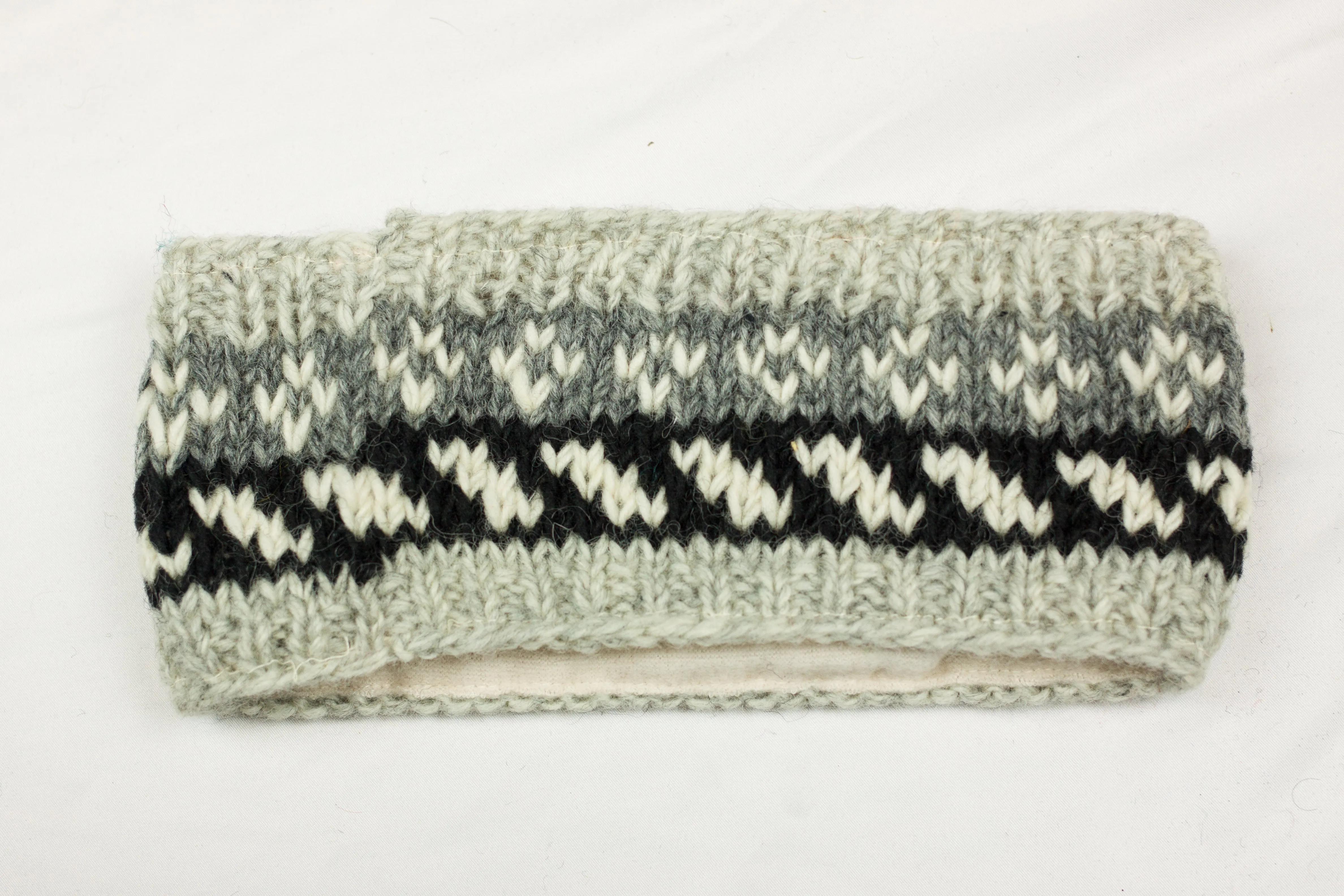 Hand knitted woolen headband with soft fleece liner - unisex