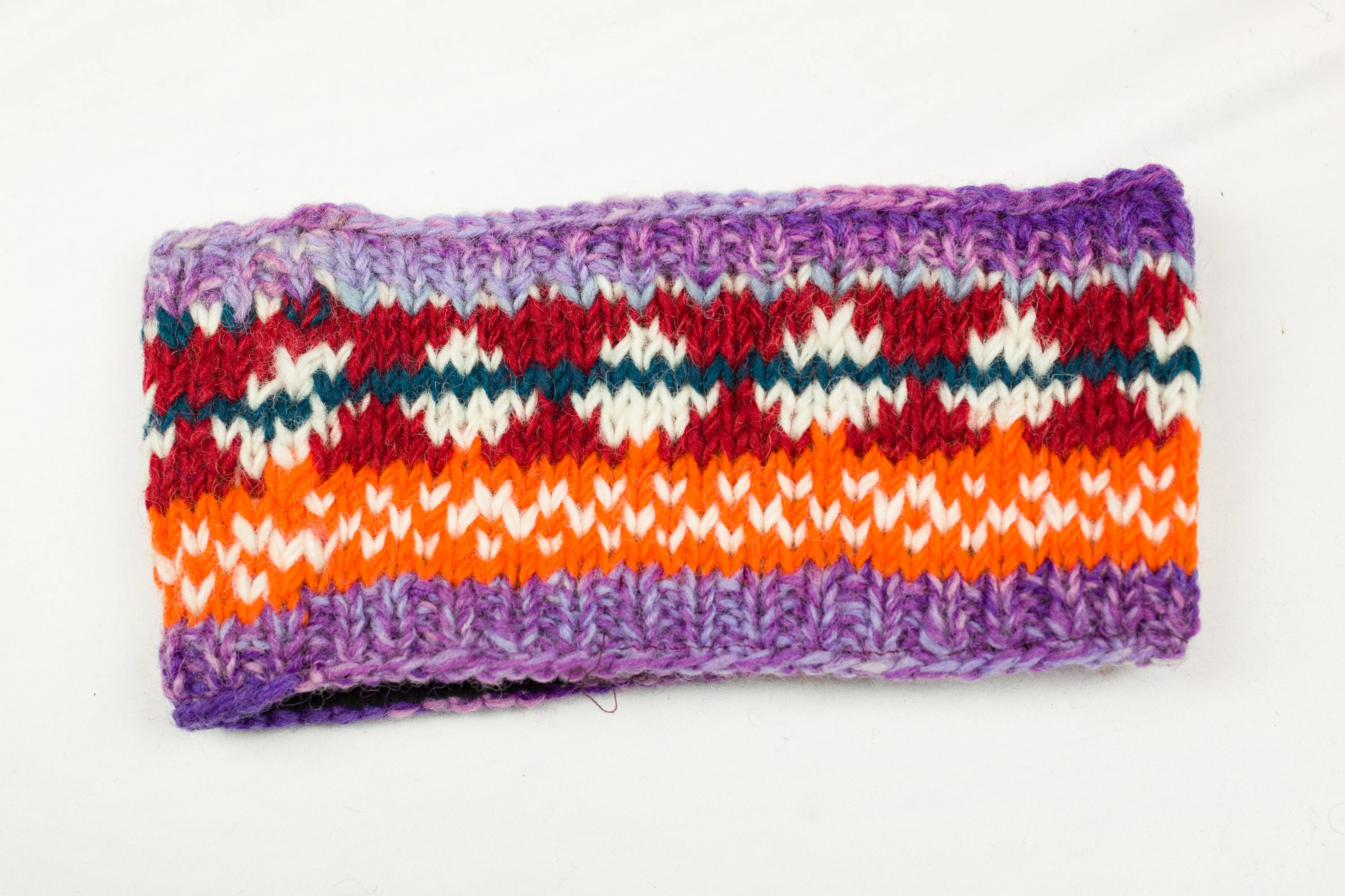 Hand knitted woolen headband with soft fleece liner - unisex