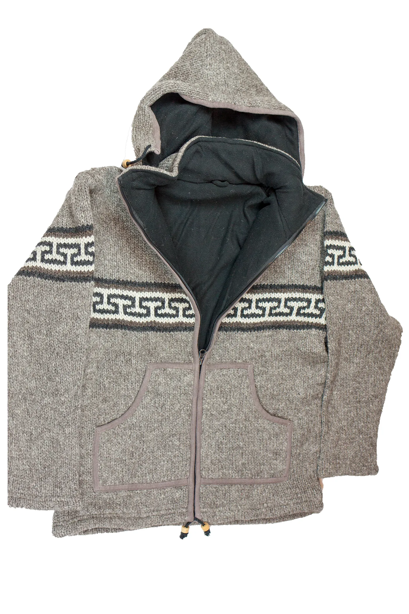 Hand knitted woolen jacket/sweater with soft inner fleece - HMPWJ12