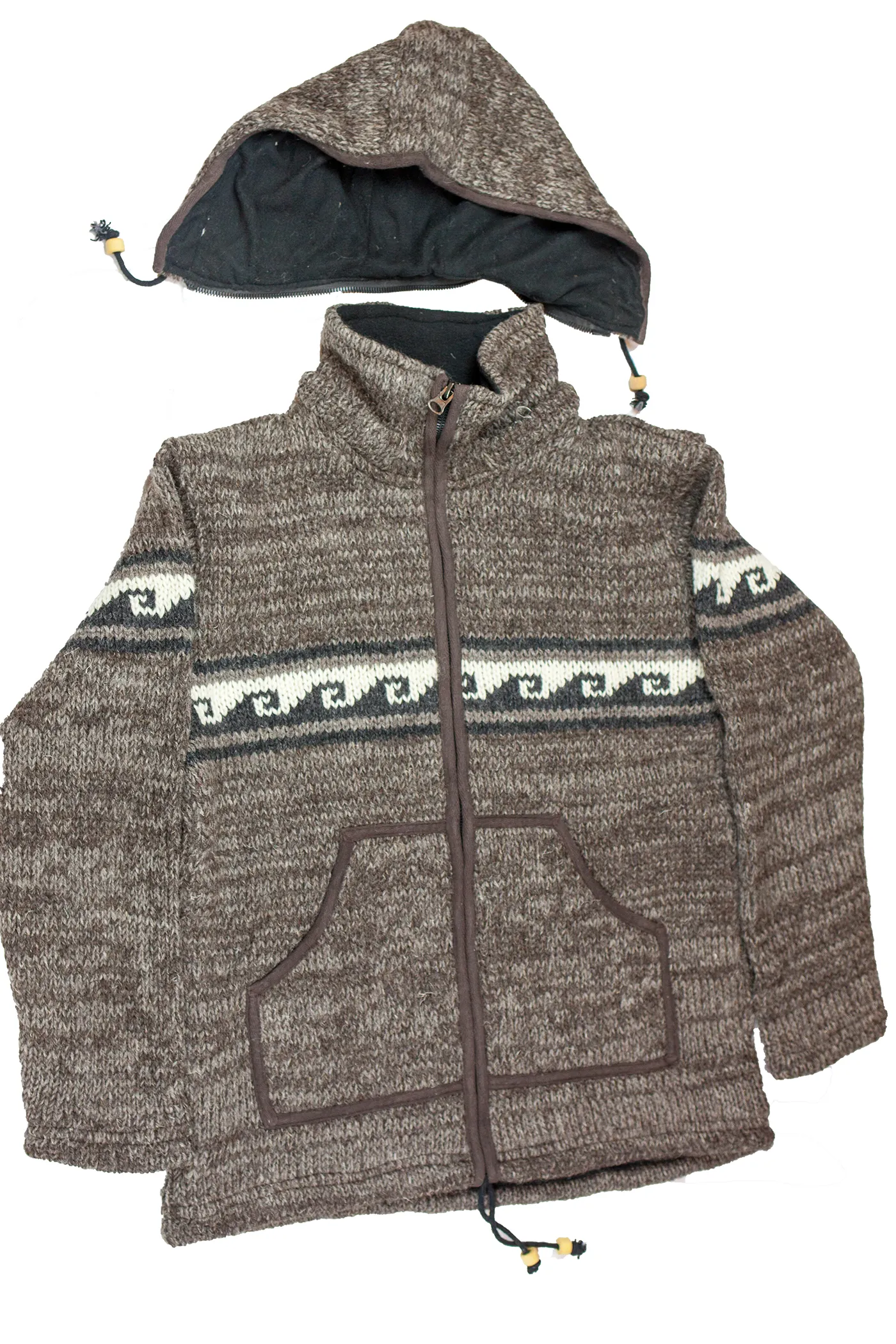 Hand knitted woolen jacket/sweater with soft inner fleece - HMPWJ13