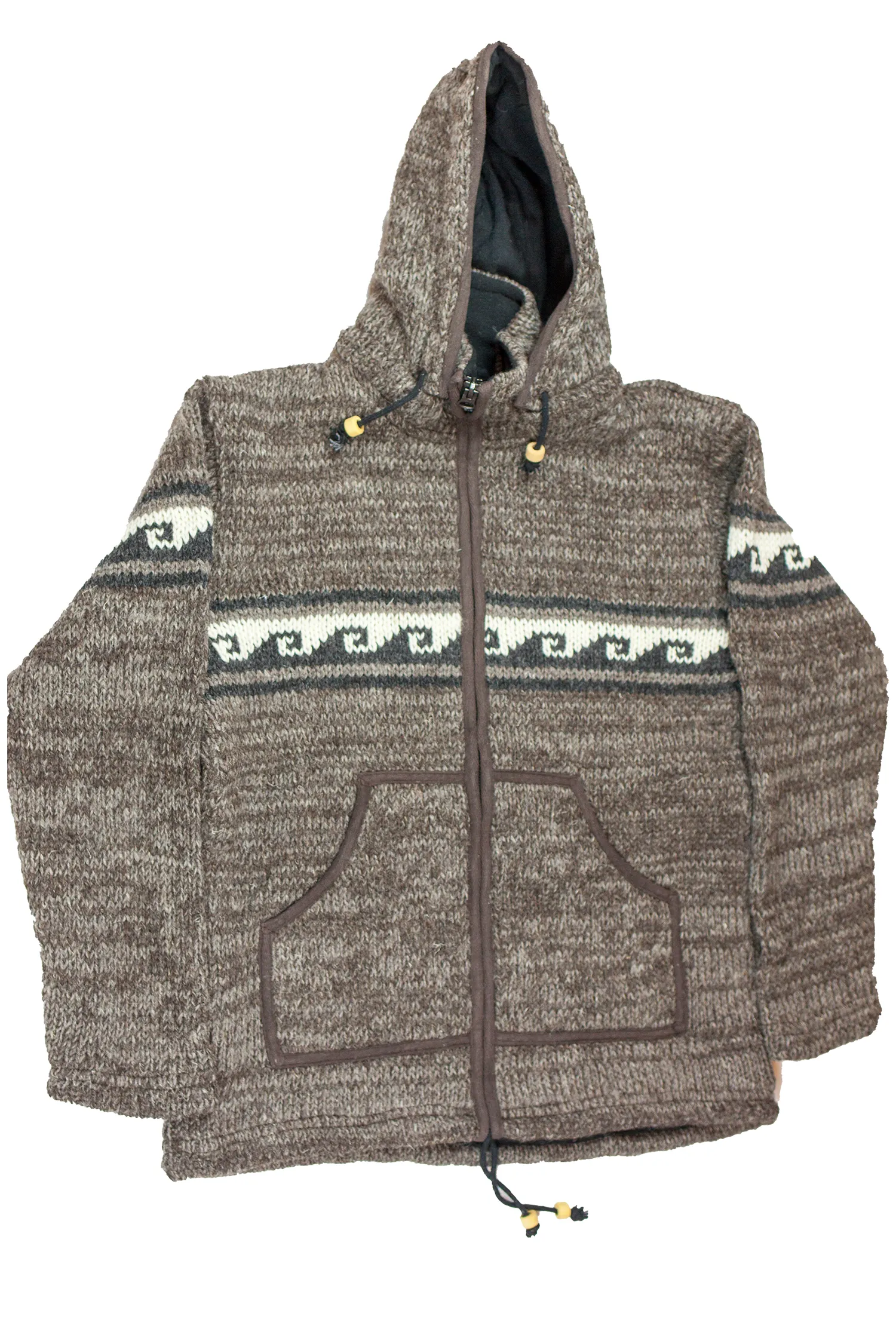 Hand knitted woolen jacket/sweater with soft inner fleece - HMPWJ13