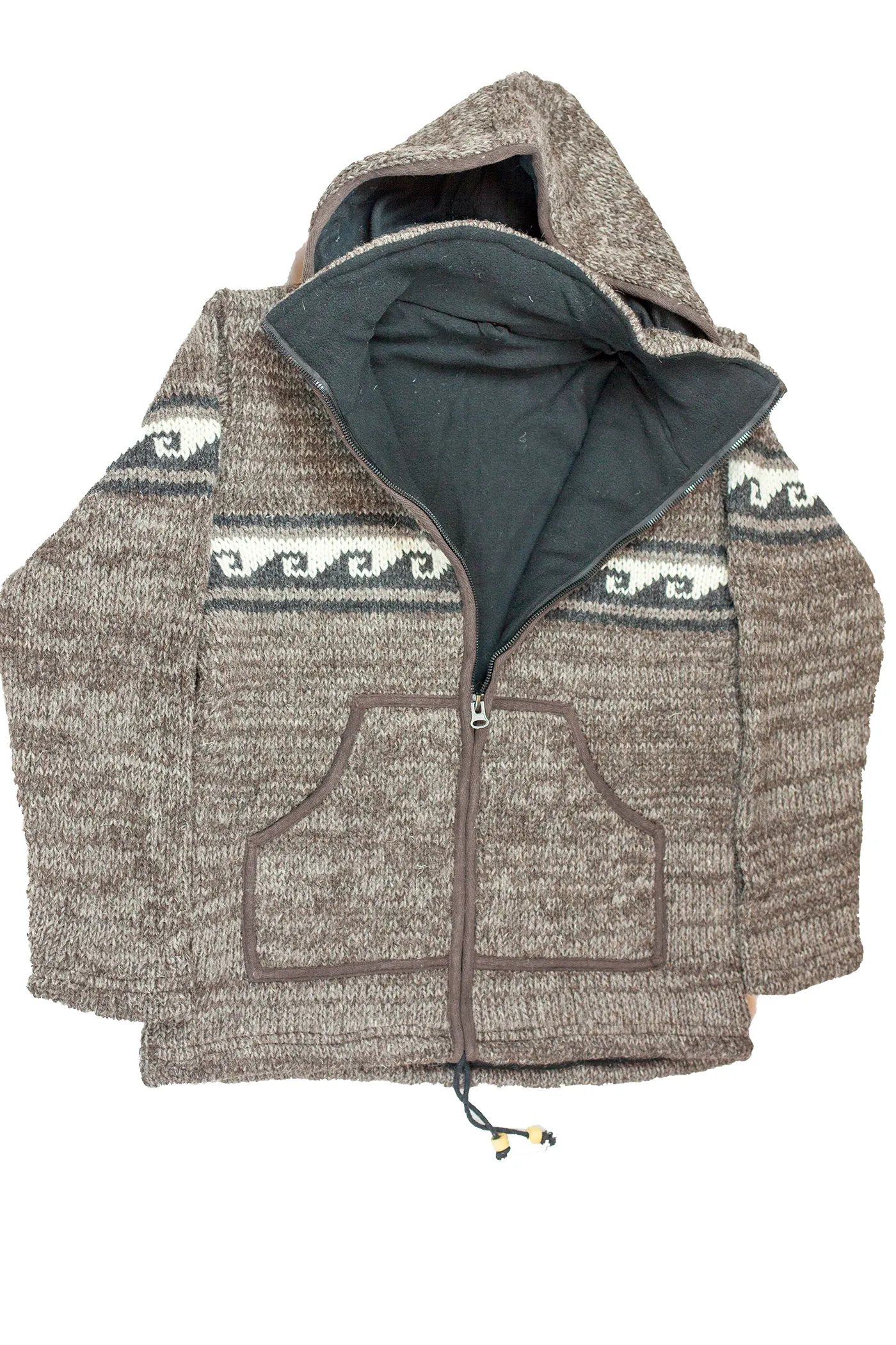 Hand knitted woolen jacket/sweater with soft inner fleece - HMPWJ13