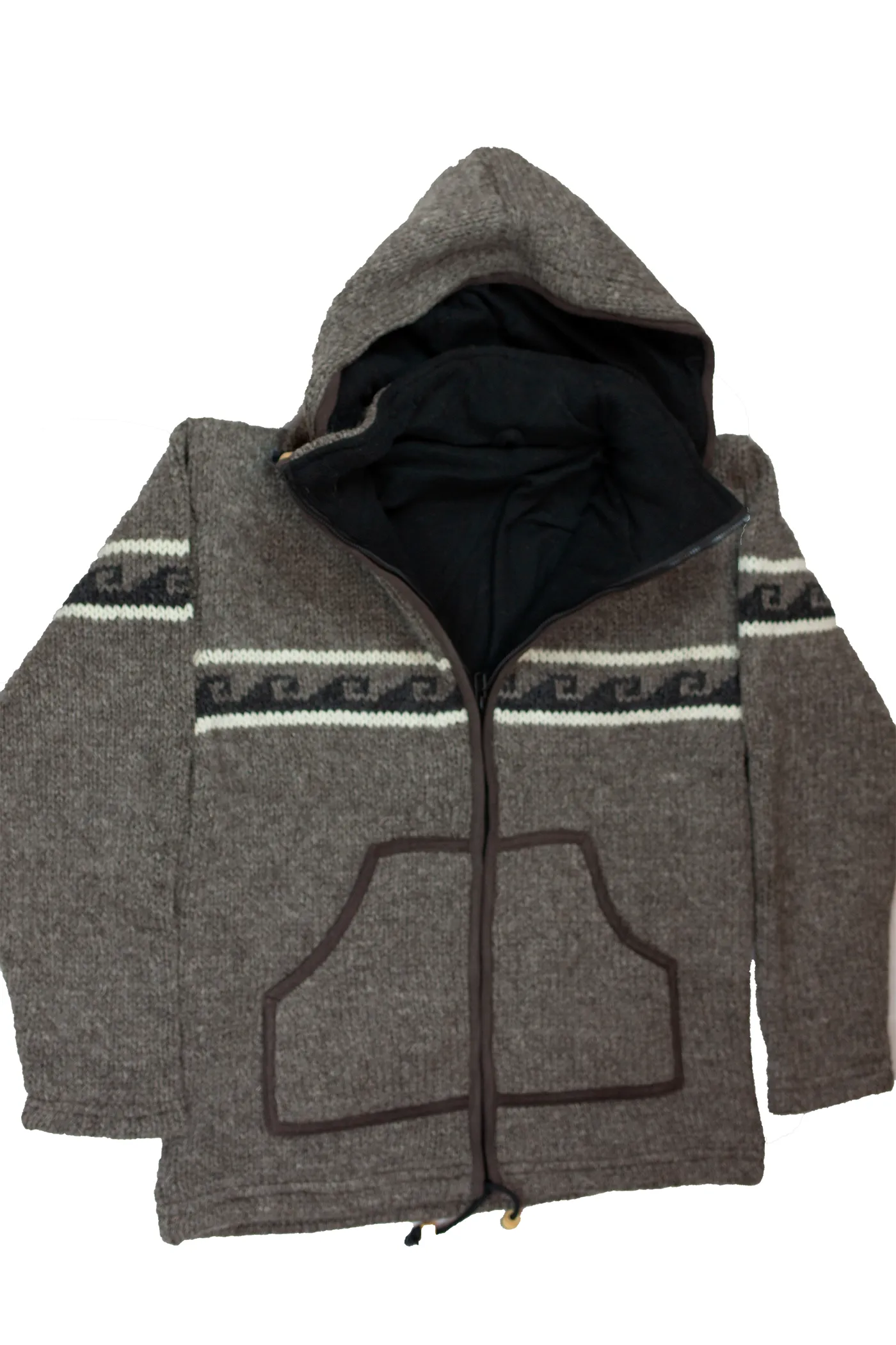 Hand knitted woolen jacket/sweater with soft inner fleece - HMPWJ15