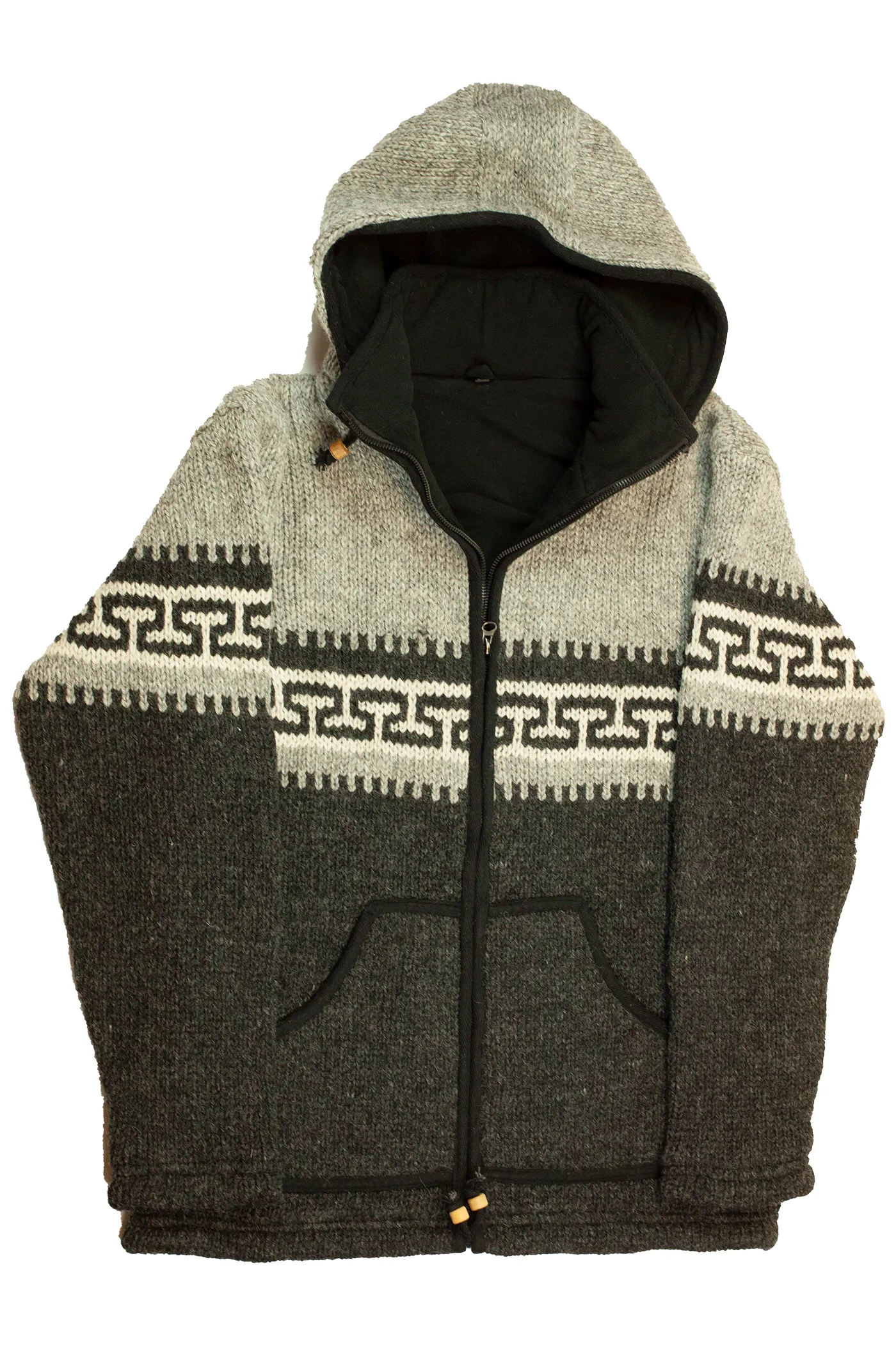 Hand knitted woolen jacket/sweater with soft inner fleece - HMPWJ17