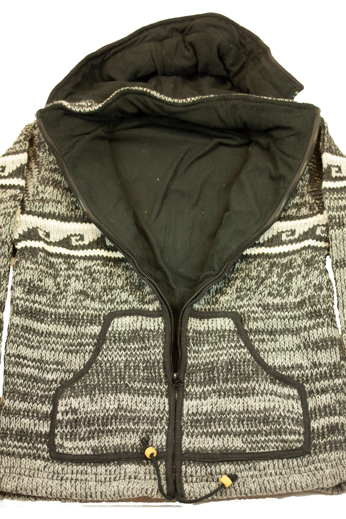 Hand knitted woolen jacket/sweater with soft inner fleece - HMPWJ1